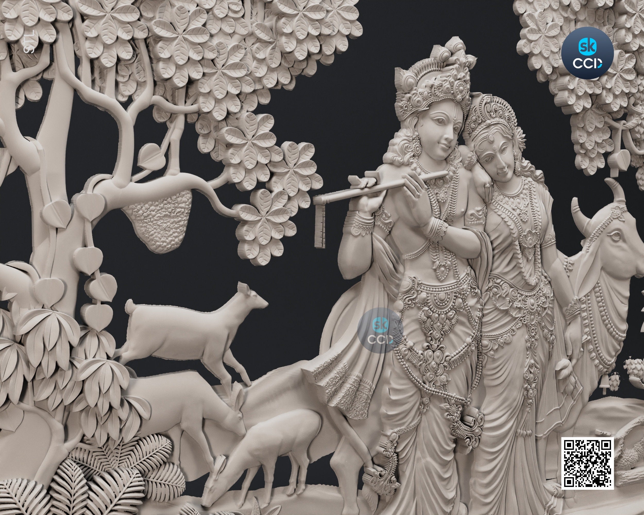 Radha Krishna STL 3D Model, Carvign Model, CNC Router Carving ArtCAM File, CNC files, Wood, Art, Wall Decor 3D1070