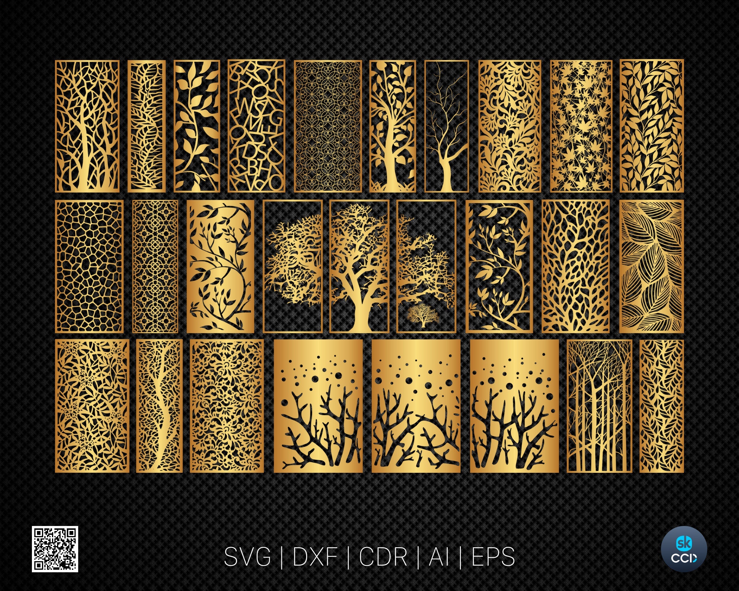 Wall Panel, 23 Patterns of art deco for decorative partitions, Laser Cutting File Dxf, Svg, Cdr, Eps Vector files