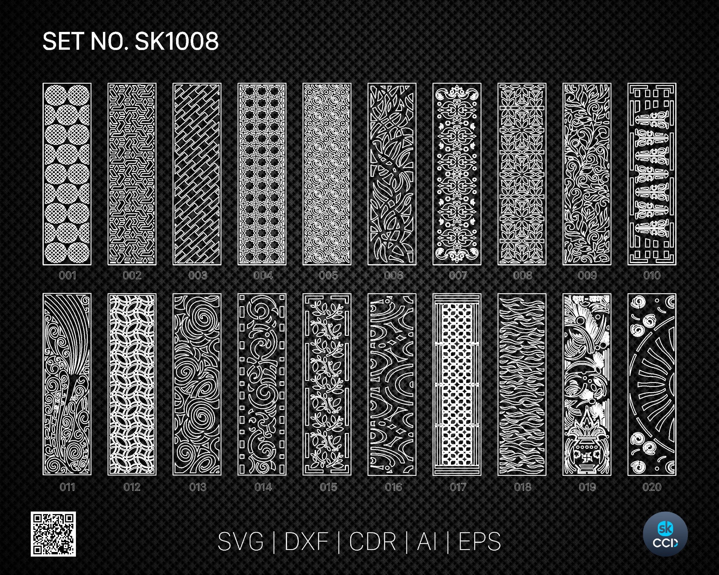 20 Decorative panel | Set SK1008 | Room Divider, Screen, Partitions, Door Panel Laser, Cnc, Plasma, Cricut File CDR, Svg, AI, Dxf, Eps