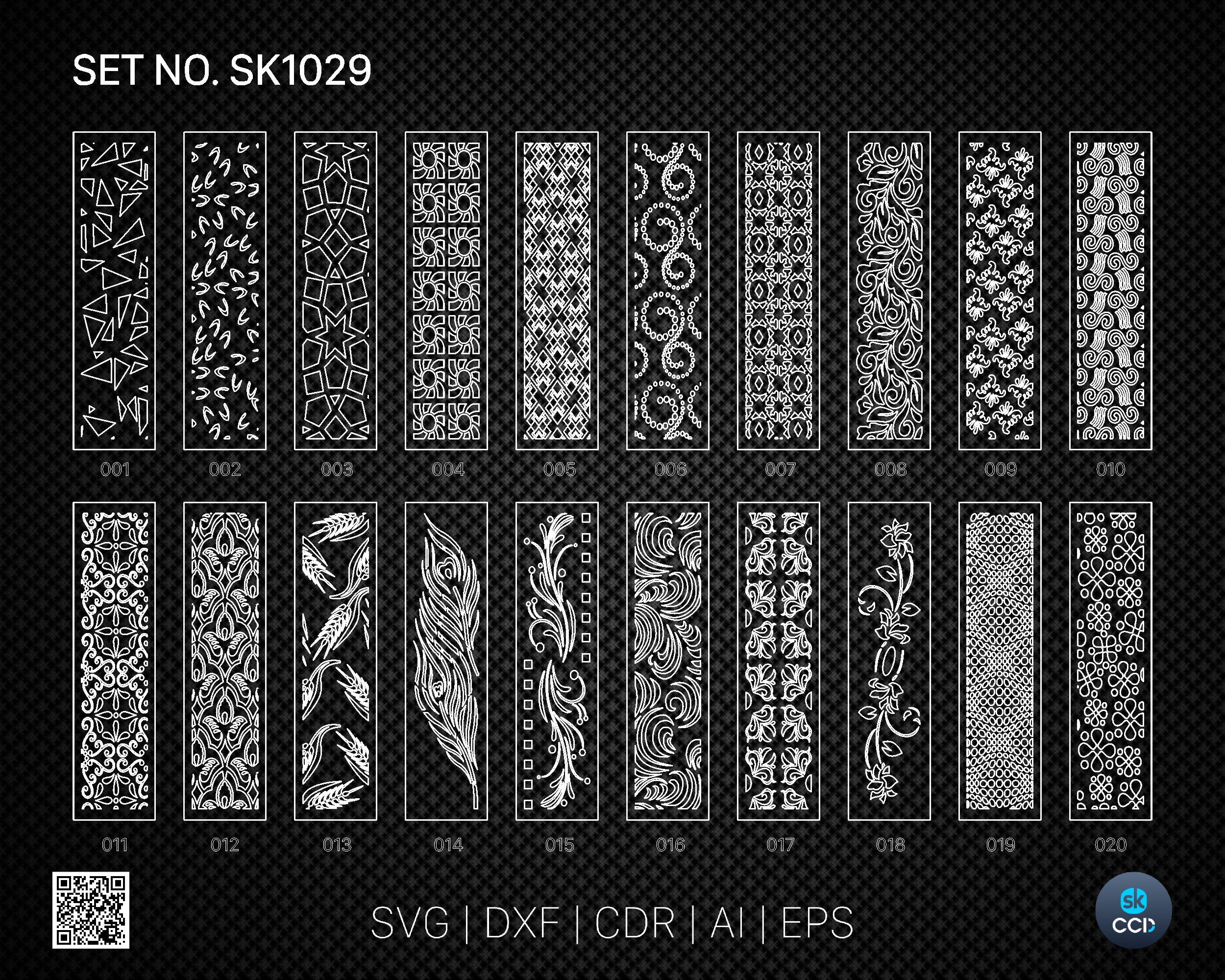 20 Decorative panel | Set SK1029 | Room Divider, Screen, Partitions, Door Panel Laser, Cnc, Plasma, Cricut File CDR, Svg, AI, Dxf, Eps
