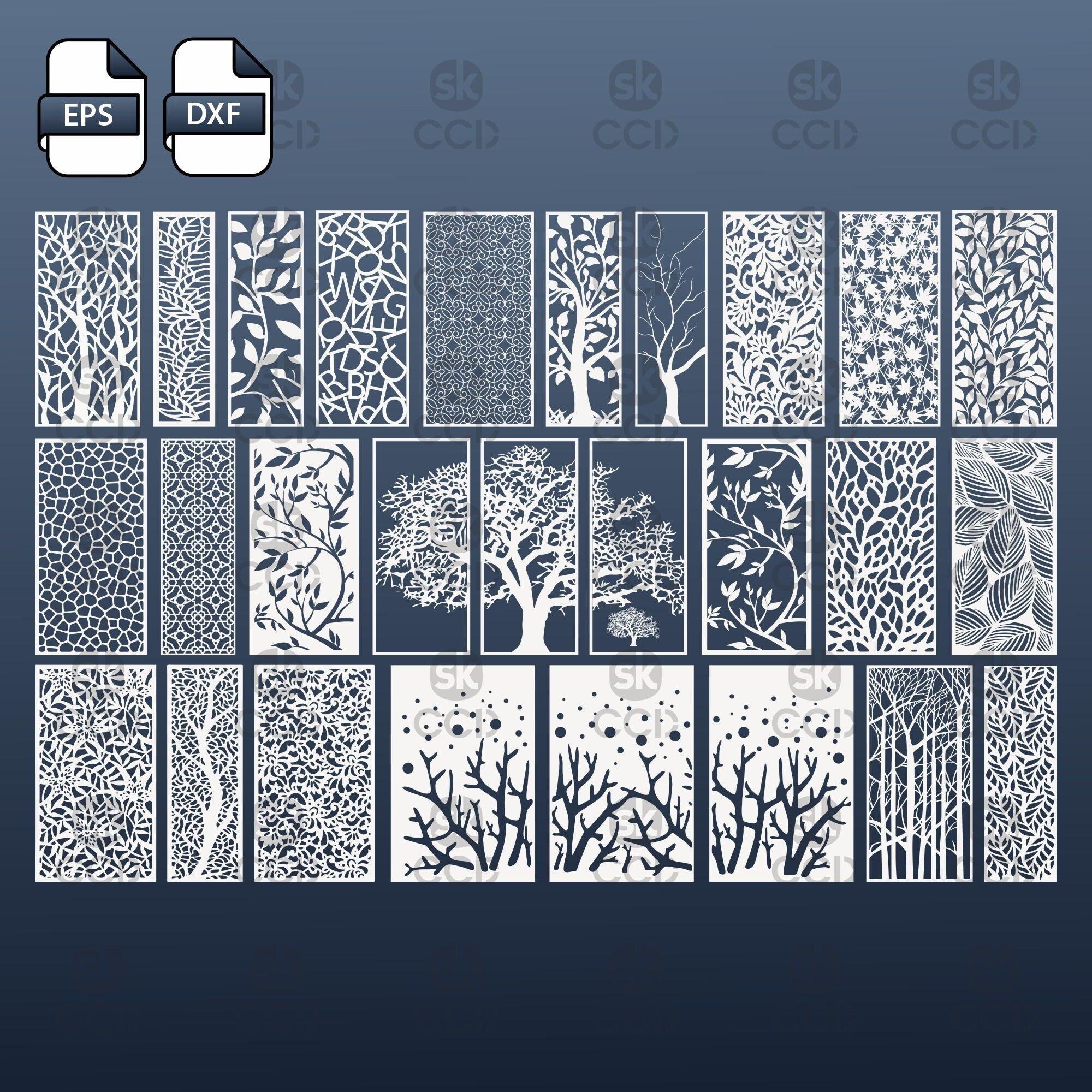 Wall Panel, 23 Patterns of art deco for decorative partitions, Laser Cutting File Dxf, Svg, Cdr, Eps Vector files