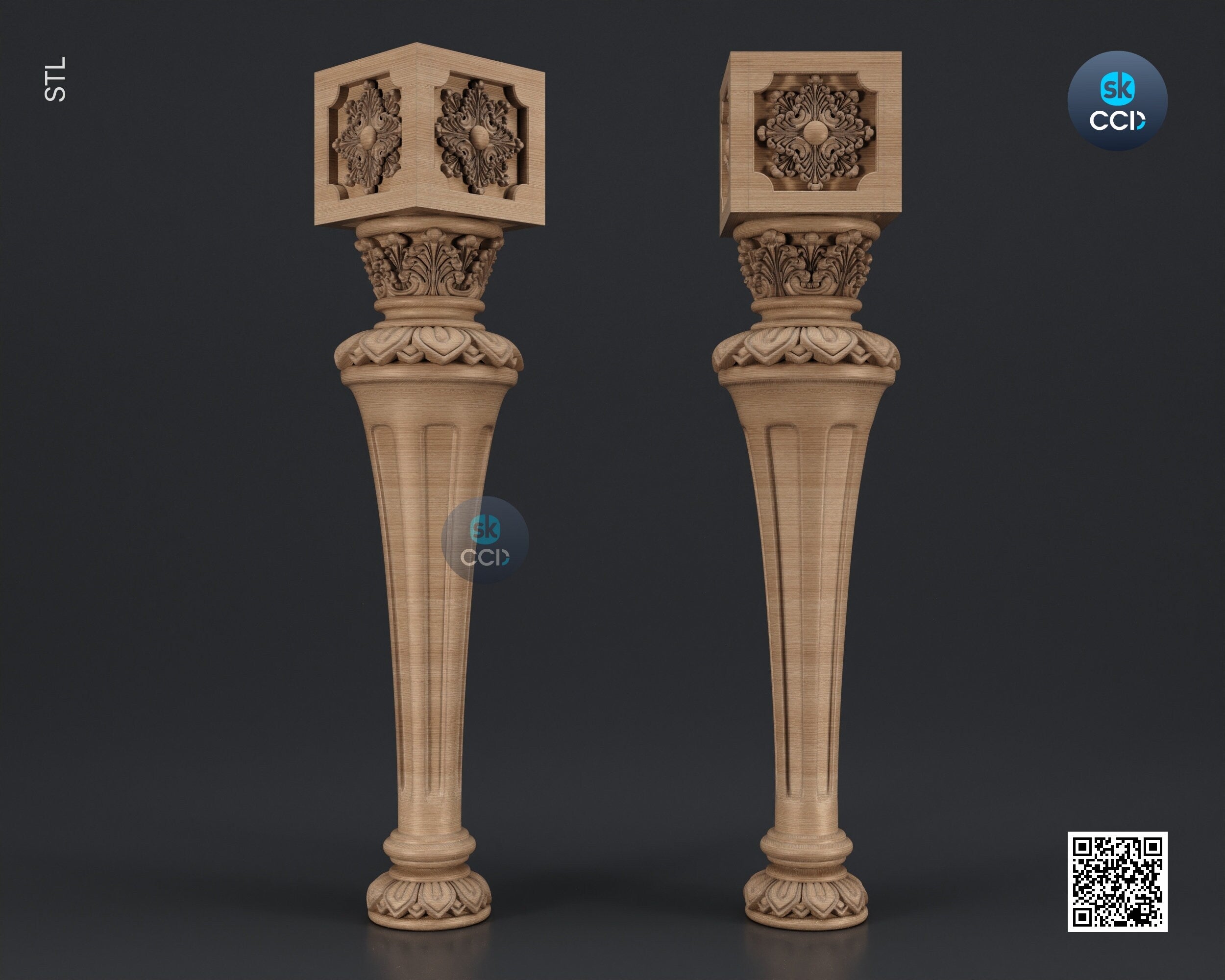 Furniture Leg 3D Model For Cnc Router, Wood Carving Digital File, Column Design, Model No. SKWL1035