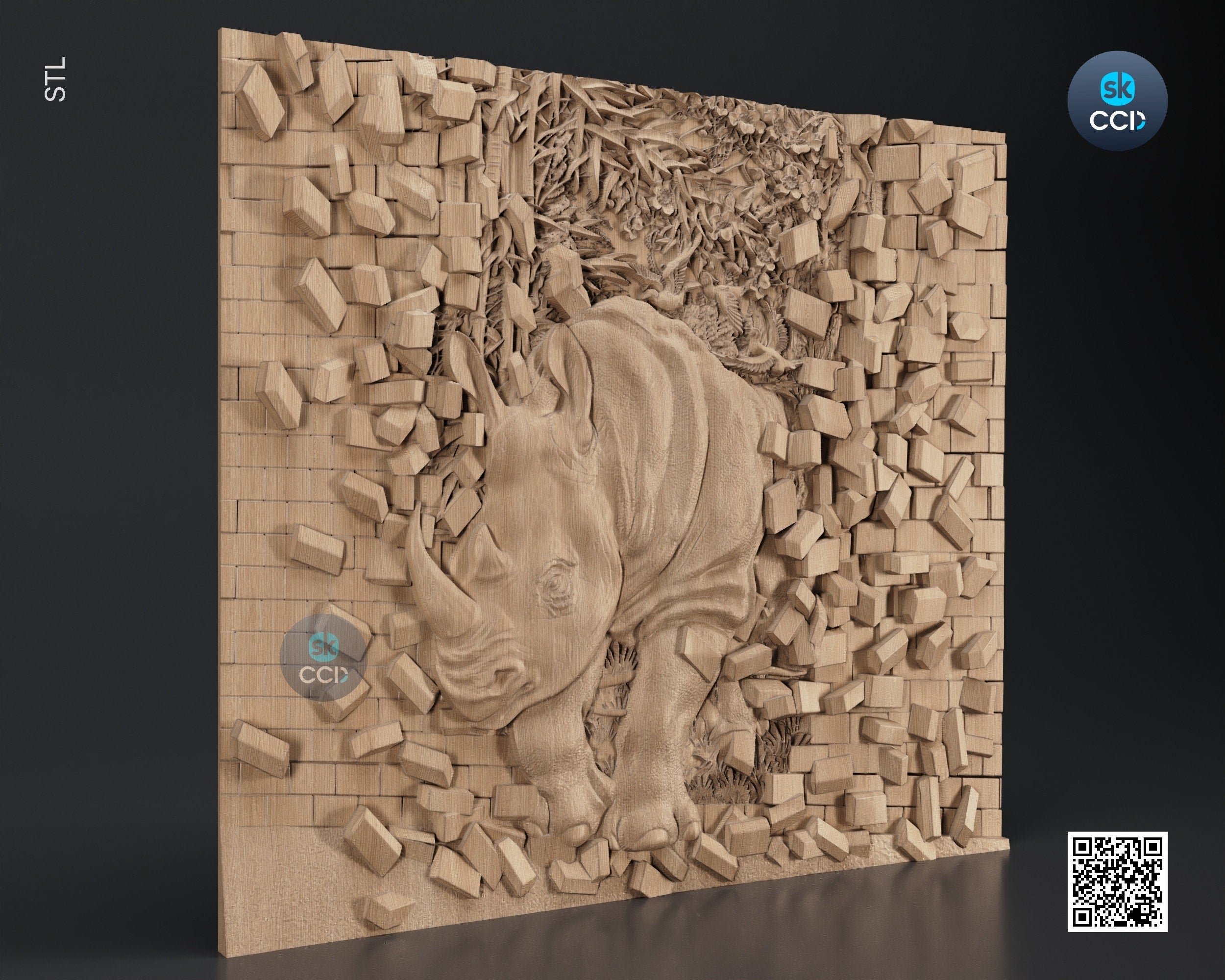 Wood Wall Art, Rhinocer STL Model, CNC Router Carving ArtCAM File, Wall Sculpture, Wood Carving, 3D Model
