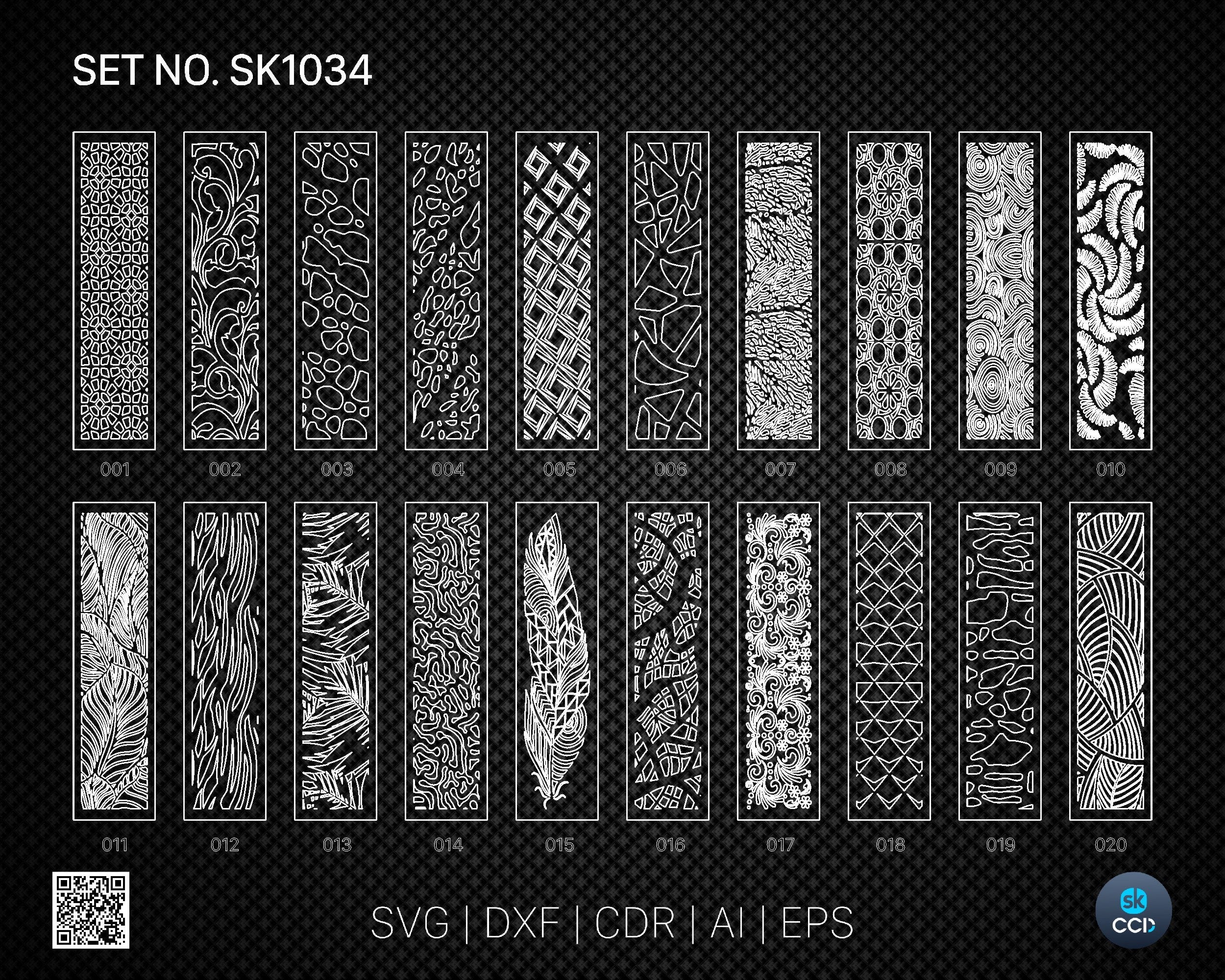 20 Decorative panel | Set SK1034 | Room Divider, Screen, Partitions, Door Panel Laser, Cnc, Plasma, Cricut File CDR, Svg, AI, Dxf, Eps