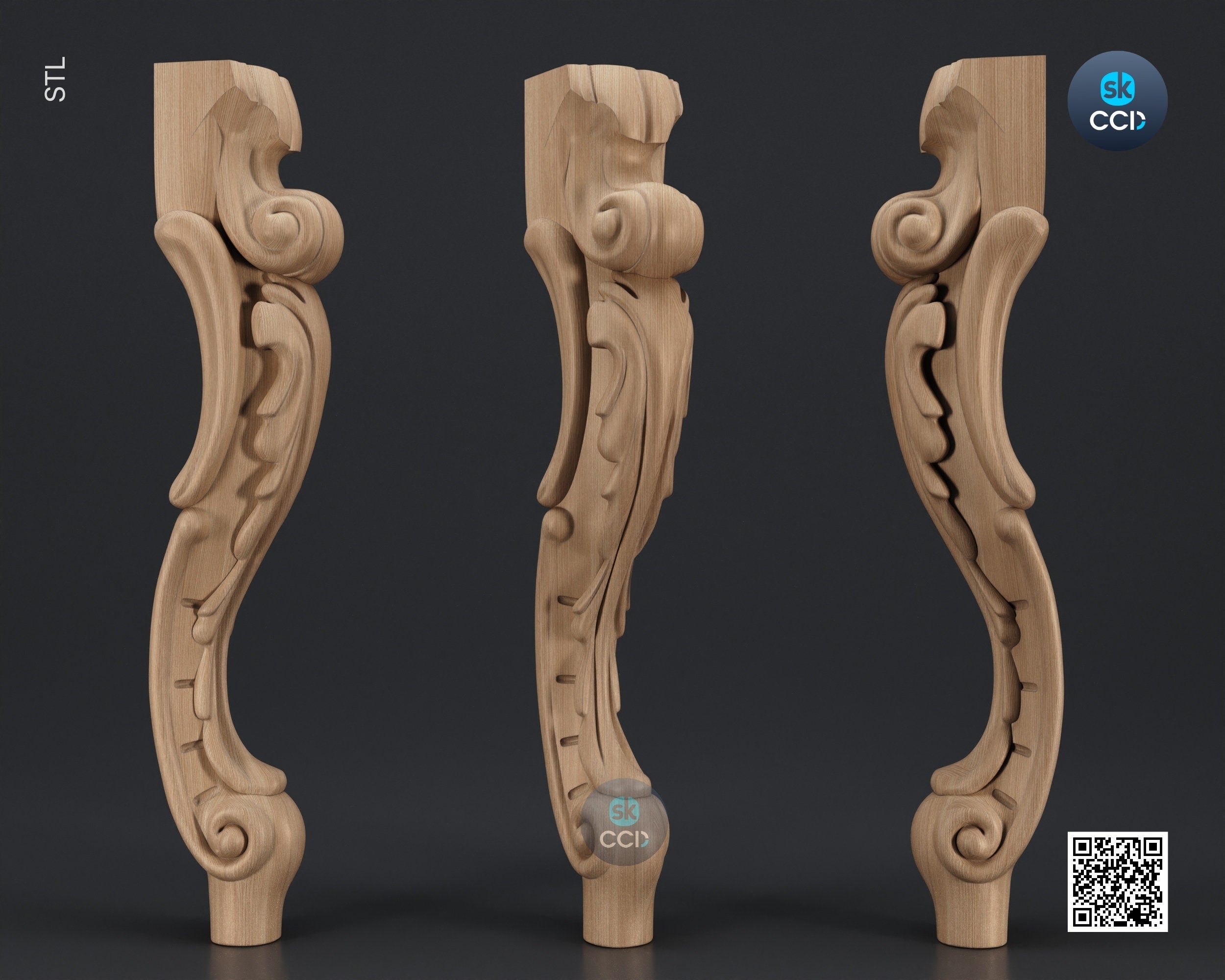 Furniture Leg 3D Model For Cnc Router, Wood Carving Digital File, Column Design, Model No. SKWL1012
