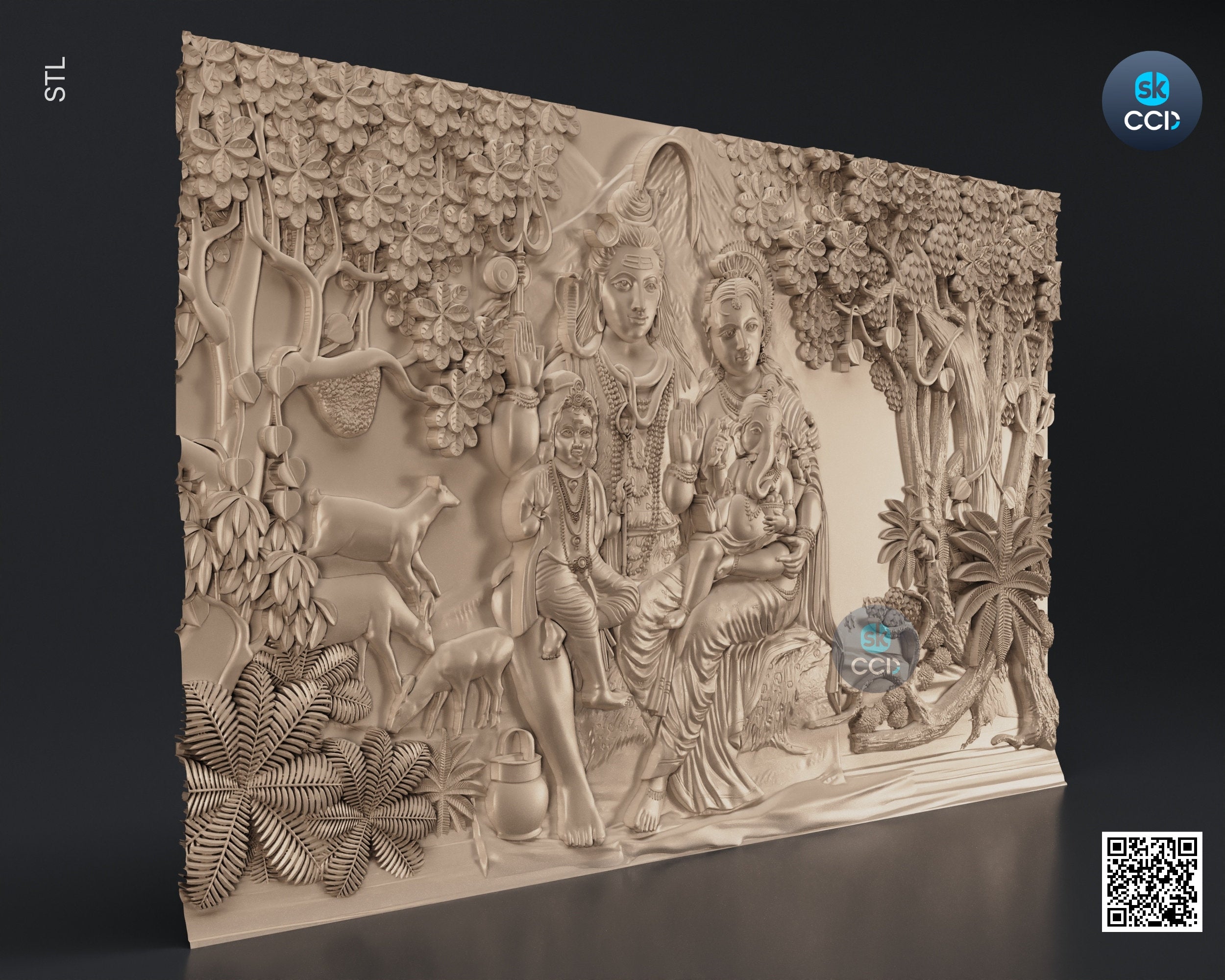 Lord Shiva Parvati STL 3D Model, Carvign Model, CNC Router Carving ArtCAM File, CNC files, Wood, Art, Wall Decor 3D1071