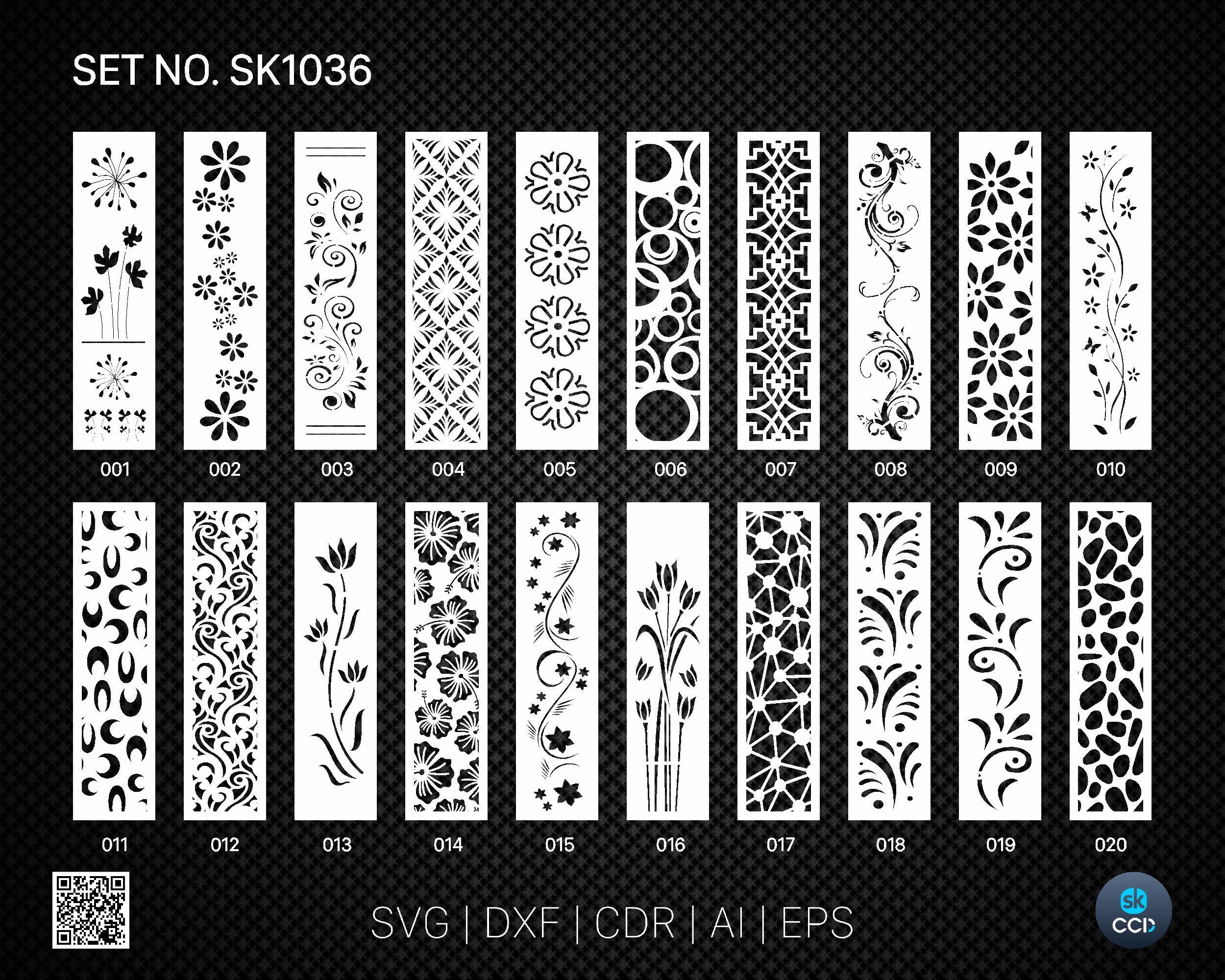 20 Decorative panel | Set SK1036 | Room Divider, Screen, Partitions, Door Panel Laser, Cnc, Plasma, Cricut File CDR, Svg, AI, Dxf, Eps