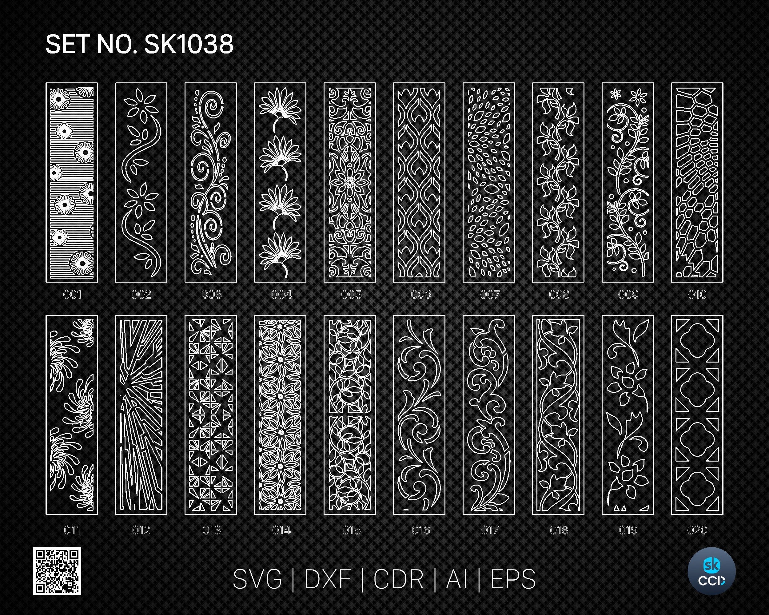 20 Decorative panel | Set SK1038 | Room Divider, Screen, Partitions, Door Panel Laser, Cnc, Plasma, Cricut File CDR, Svg, AI, Dxf, Eps