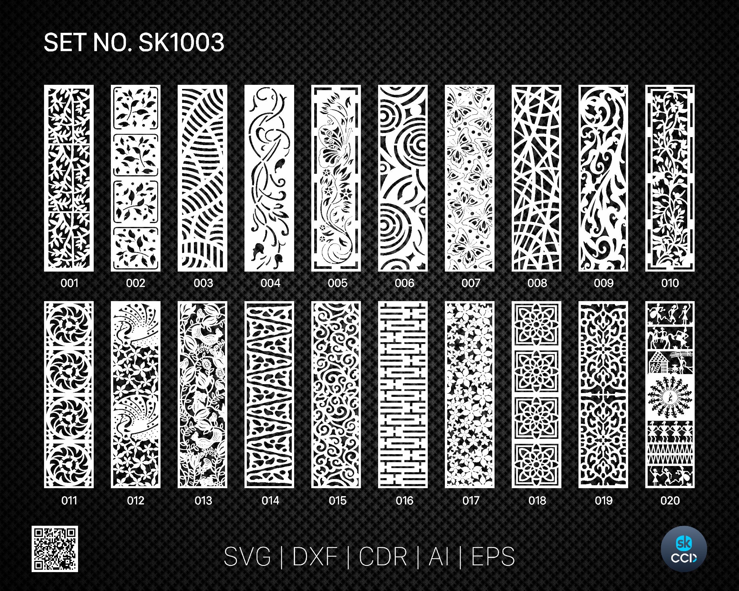 20 Decorative panel | Set SK1003 | Room Divider, Screen, Partitions, Door Panel Laser, Cnc, Plasma, Cricut File CDR, Svg, AI, Dxf, Eps