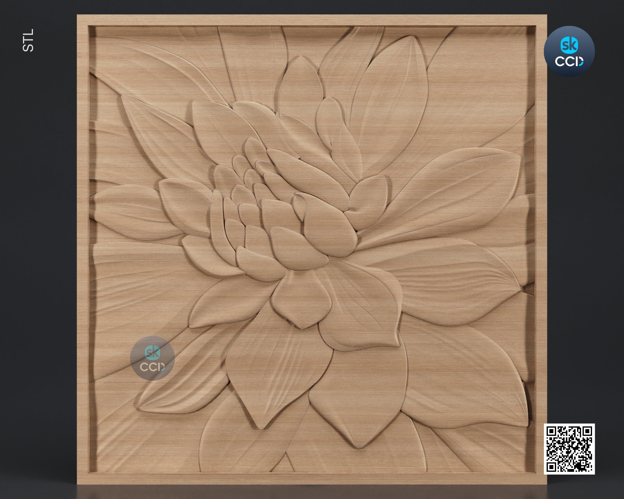 Wood Wall Art, Lotus STL Model, CNC Router Carving ArtCAM File, Wall Sculpture, Wood Carving, 3D Model