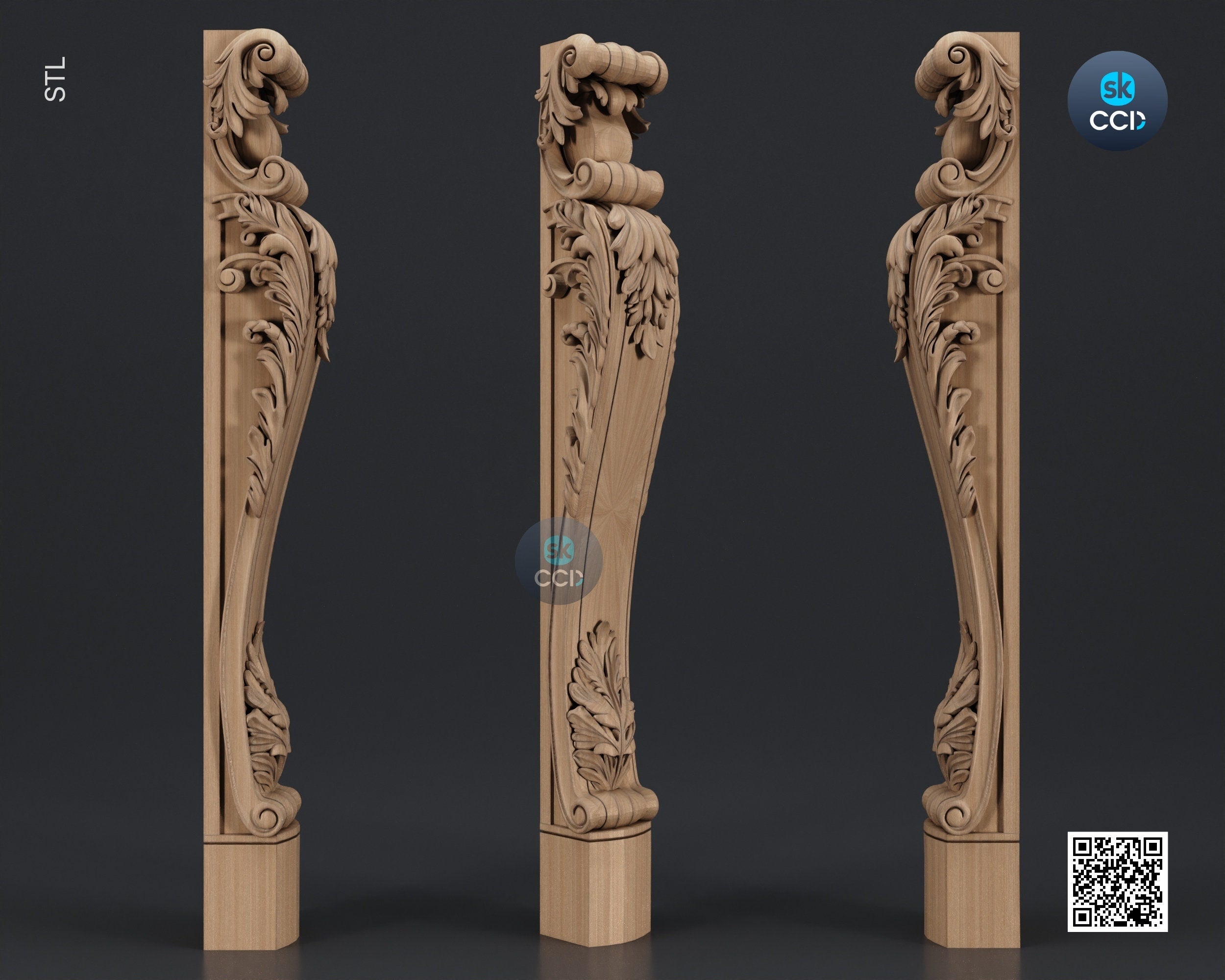 Furniture Leg 3D Model For Cnc Router, Wood Carving Digital File, Column Design, Model No. SKWL1022