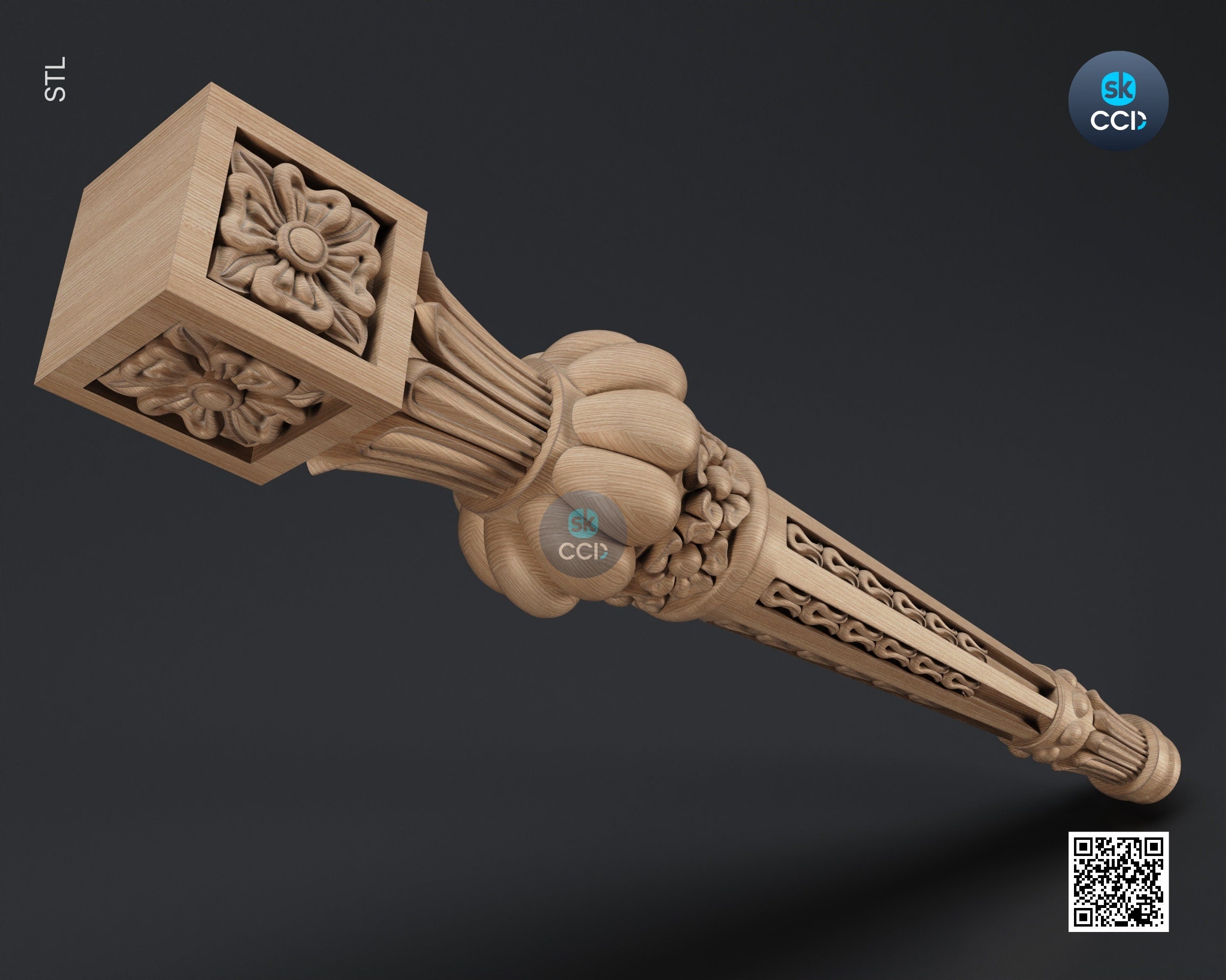 Furniture Leg 3D Model For Cnc Router, Wood Carving Digital File, Column Design, Model No. SKWL1010