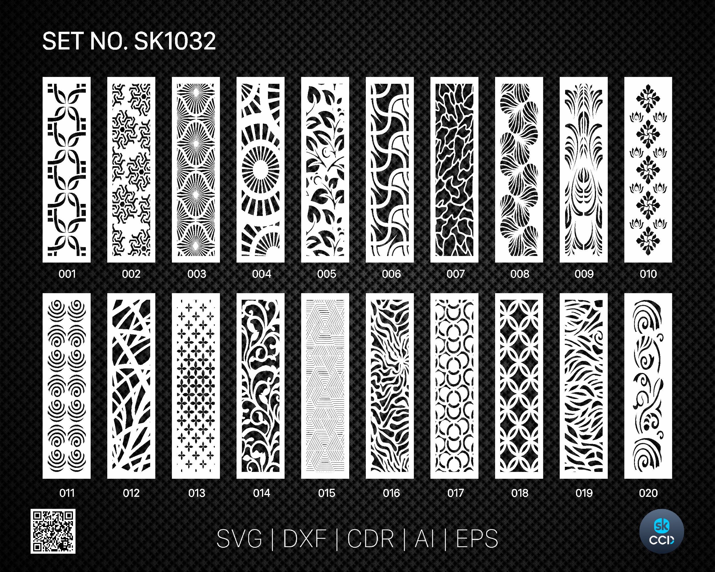 20 Decorative panel | Set SK1032 | Room Divider, Screen, Partitions, Door Panel Laser, Cnc, Plasma, Cricut File CDR, Svg, AI, Dxf, Eps