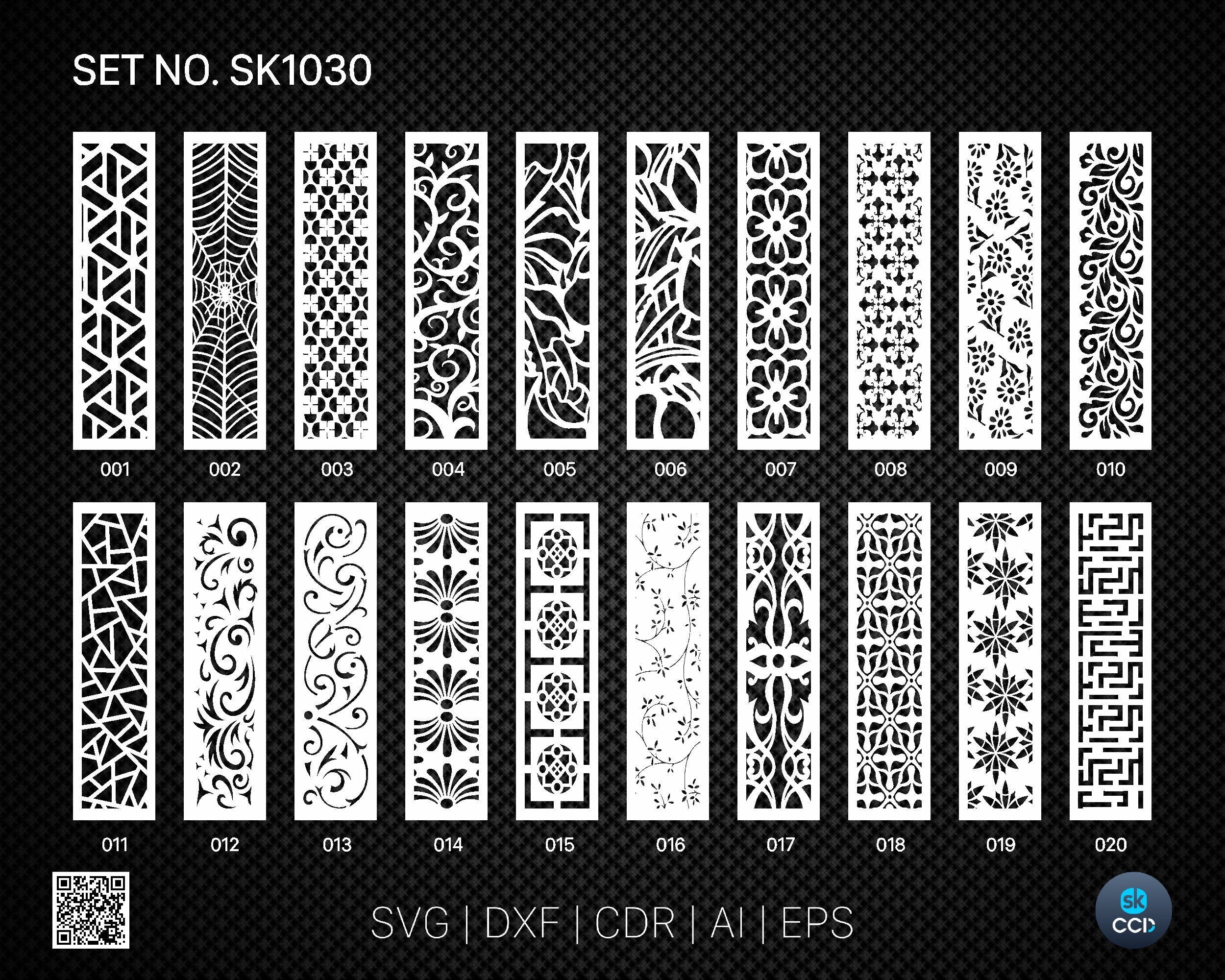 20 Decorative panel | Set SK1030 | Room Divider, Screen, Partitions, Door Panel Laser, Cnc, Plasma, Cricut File CDR, Svg, AI, Dxf, Eps