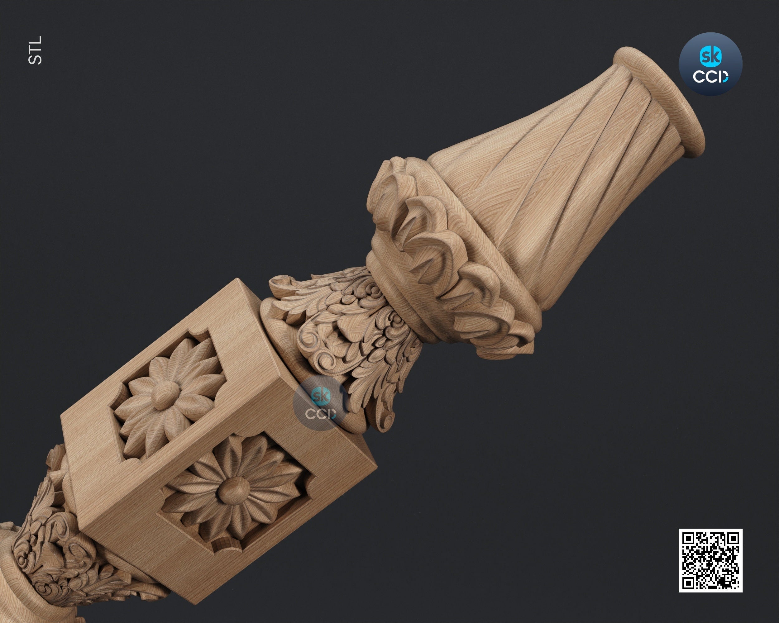 Furniture Leg 3D Model For Cnc Router, Wood Carving Digital File, Column Design, Model No. SKWL1007