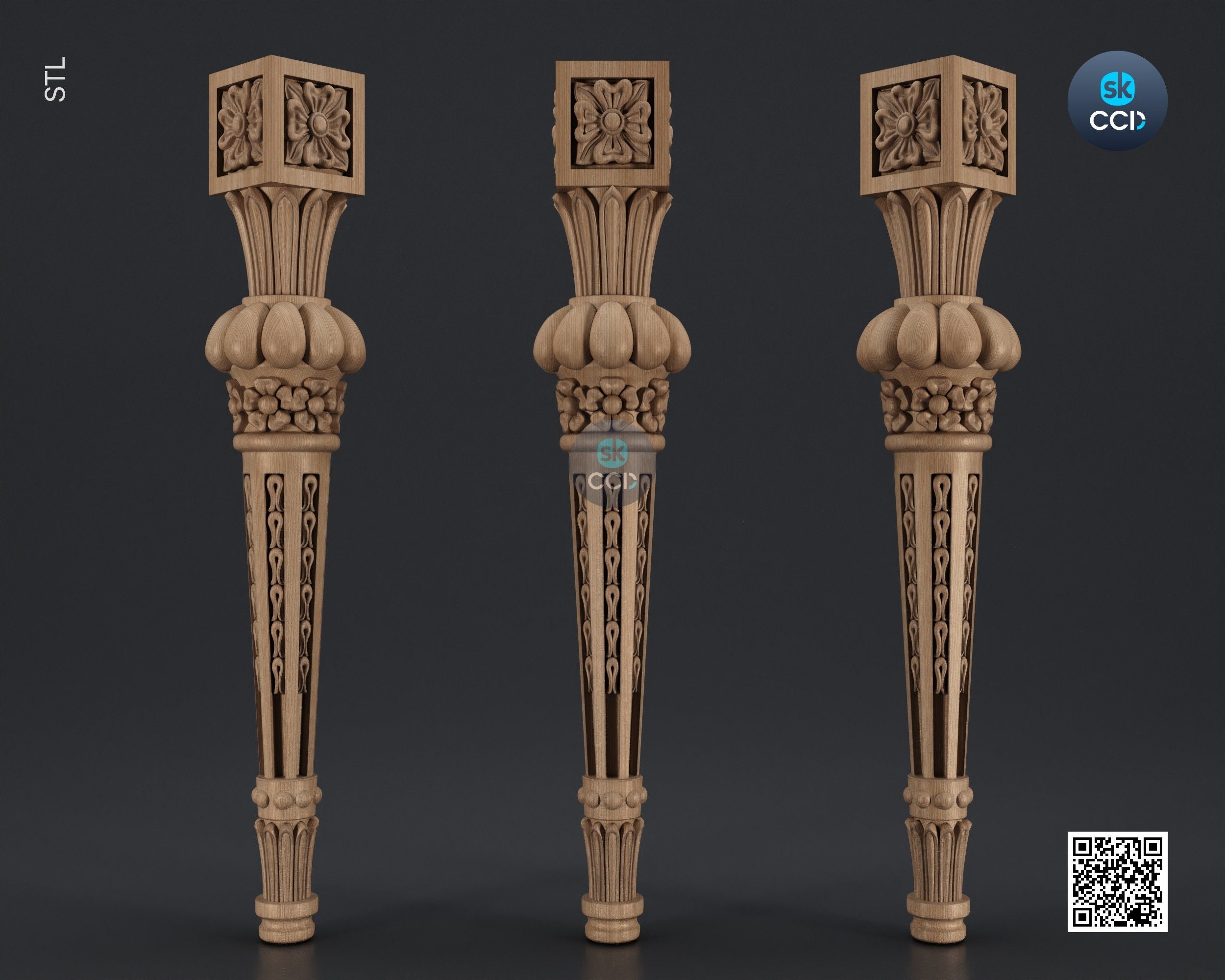 Furniture Leg 3D Model For Cnc Router, Wood Carving Digital File, Column Design, Model No. SKWL1010