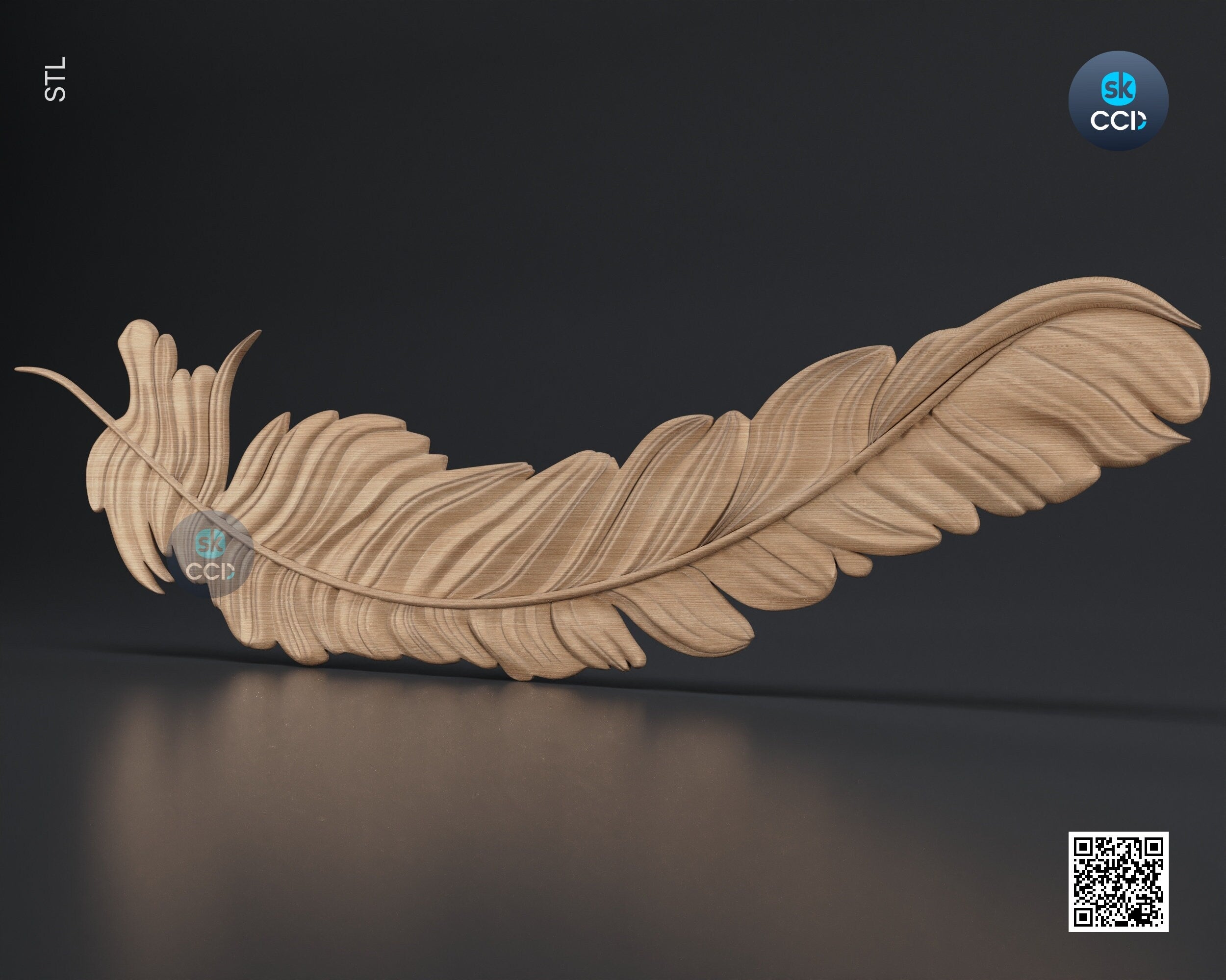 Wood Wall Art, Pluma STL Model, CNC Router Carving ArtCAM File, Wall Sculpture, Wood Carving, 3D Model