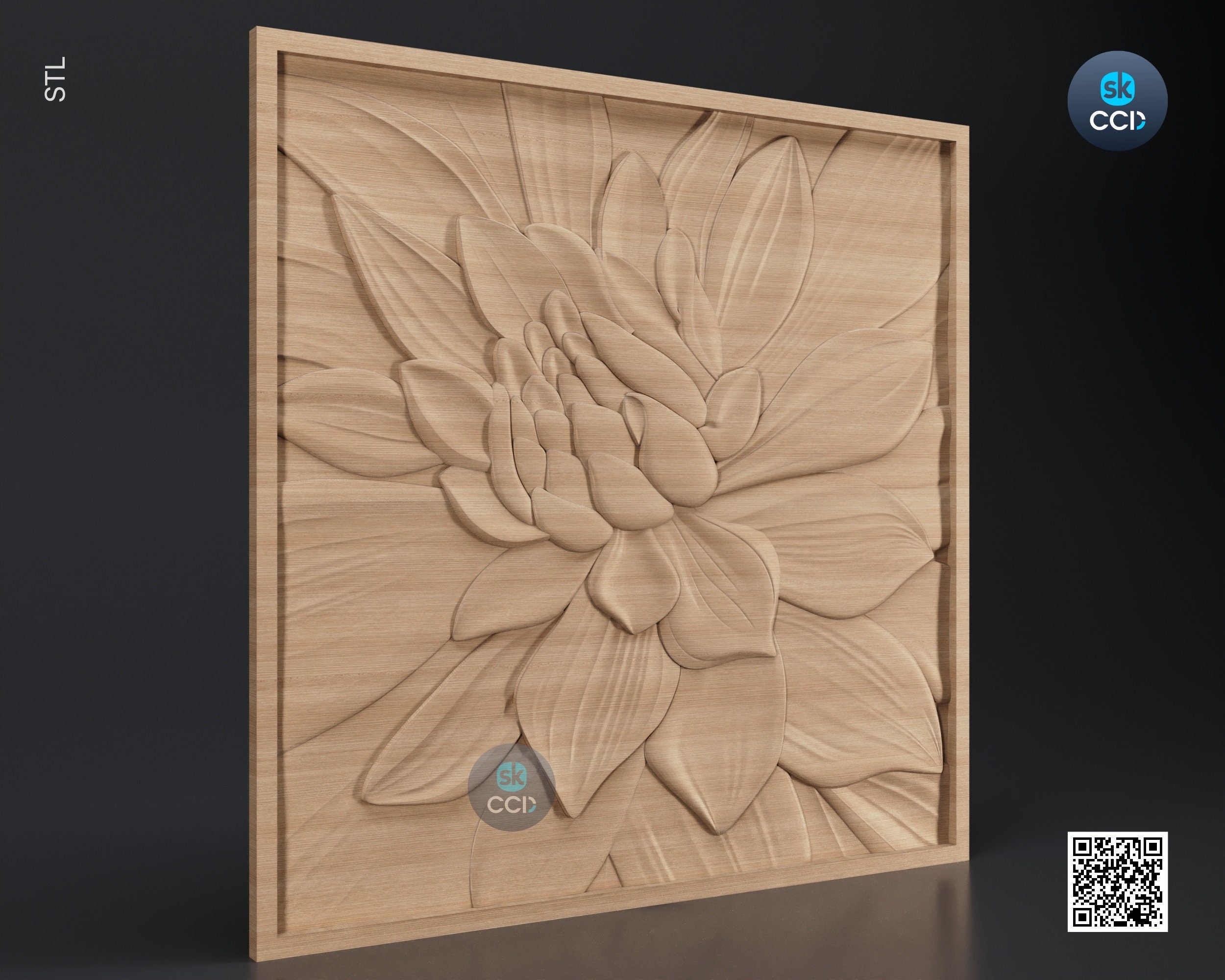 Wood Wall Art, Lotus STL Model, CNC Router Carving ArtCAM File, Wall Sculpture, Wood Carving, 3D Model
