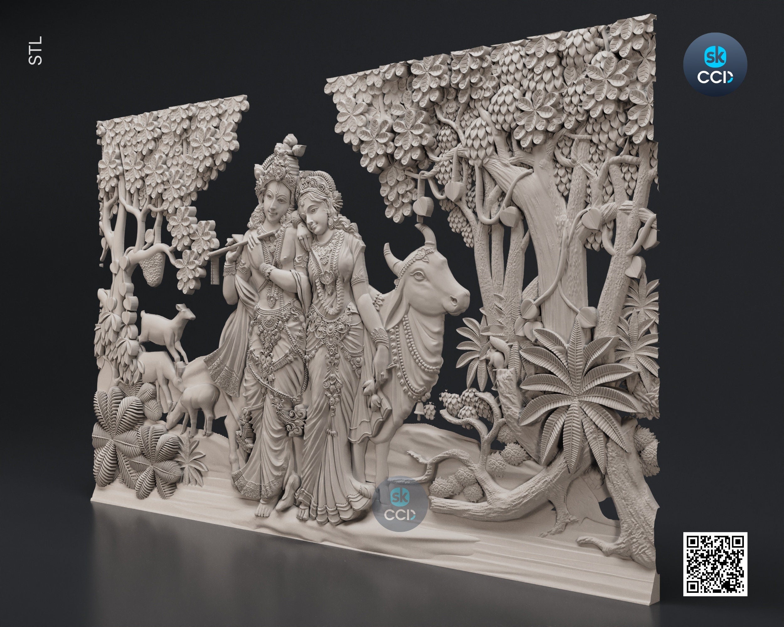 Radha Krishna STL 3D Model, Carvign Model, CNC Router Carving ArtCAM File, CNC files, Wood, Art, Wall Decor 3D1070