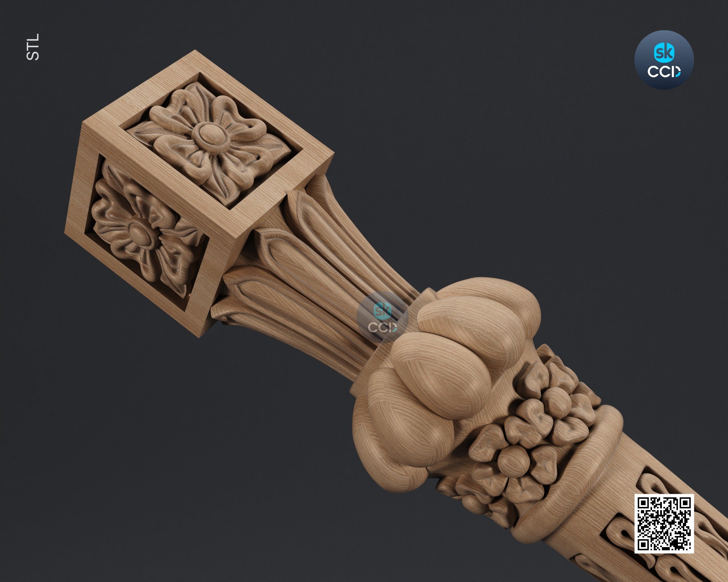Furniture Leg 3D Model For Cnc Router, Wood Carving Digital File, Column Design, Model No. SKWL1010