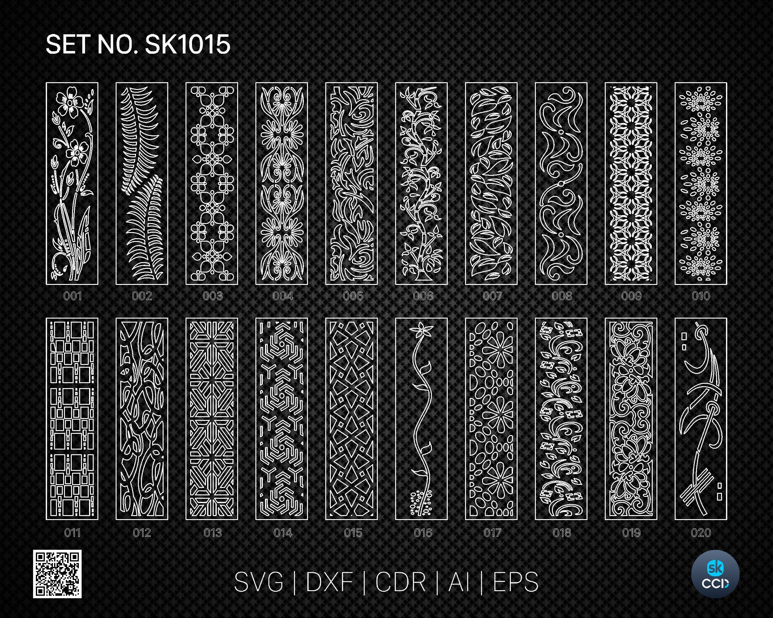 20 Decorative panel | Set SK1015 | Room Divider, Screen, Partitions, Door Panel Laser, Cnc, Plasma, Cricut File CDR, Svg, AI, Dxf, Eps
