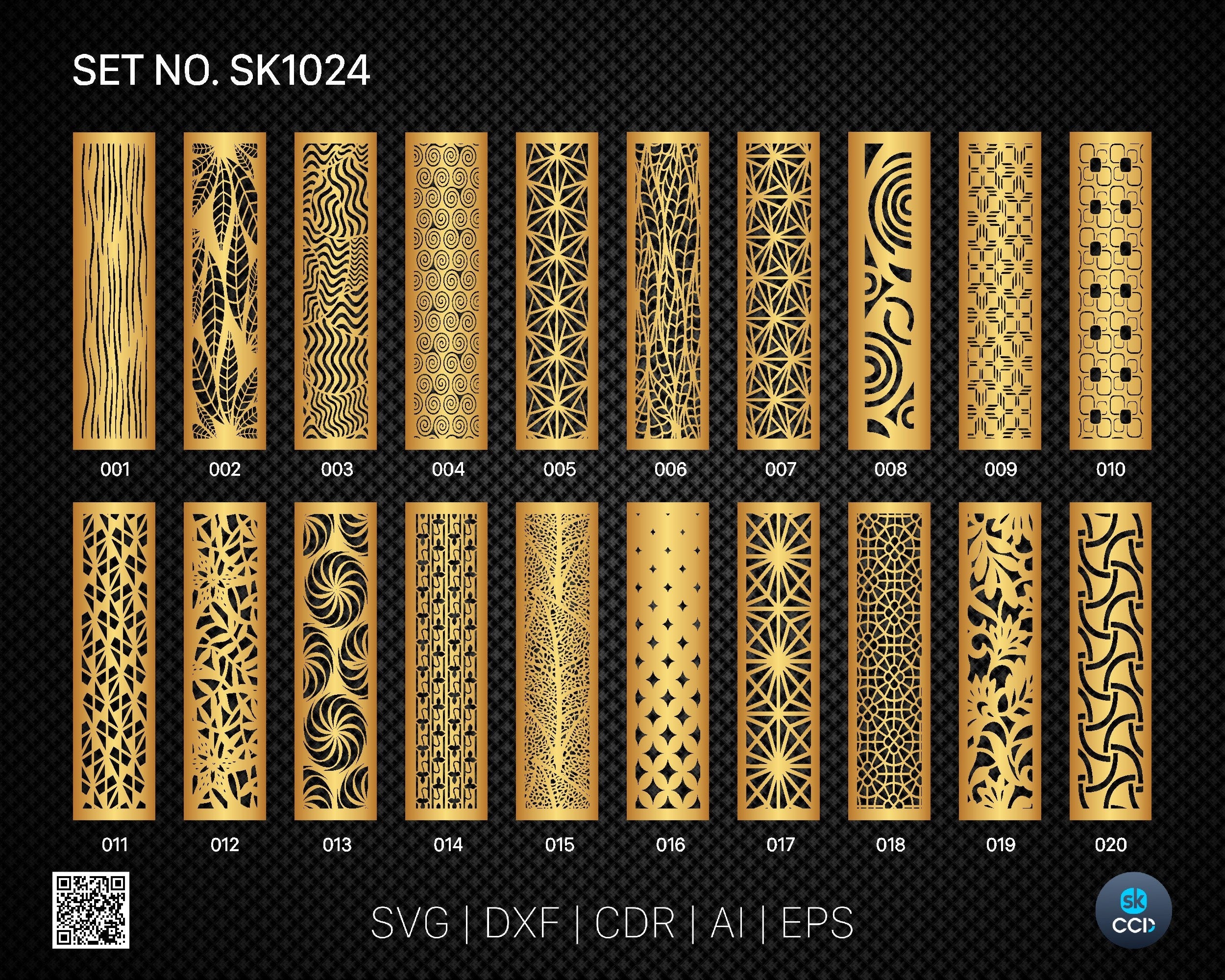 20 Decorative panel | Set SK1024 | Room Divider, Screen, Partitions, Door Panel Laser, Cnc, Plasma, Cricut File CDR, Svg, AI, Dxf, Eps