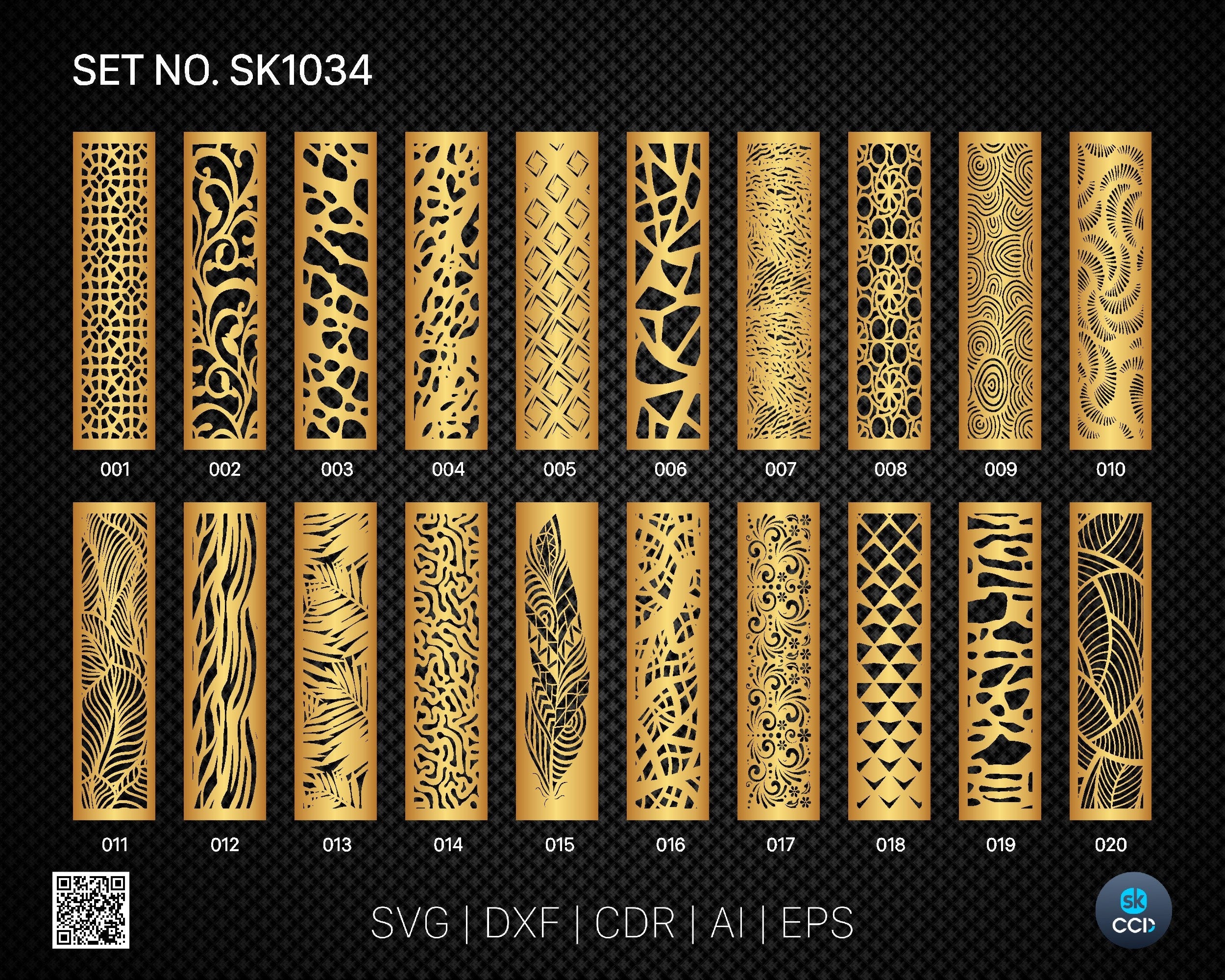 20 Decorative panel | Set SK1034 | Room Divider, Screen, Partitions, Door Panel Laser, Cnc, Plasma, Cricut File CDR, Svg, AI, Dxf, Eps