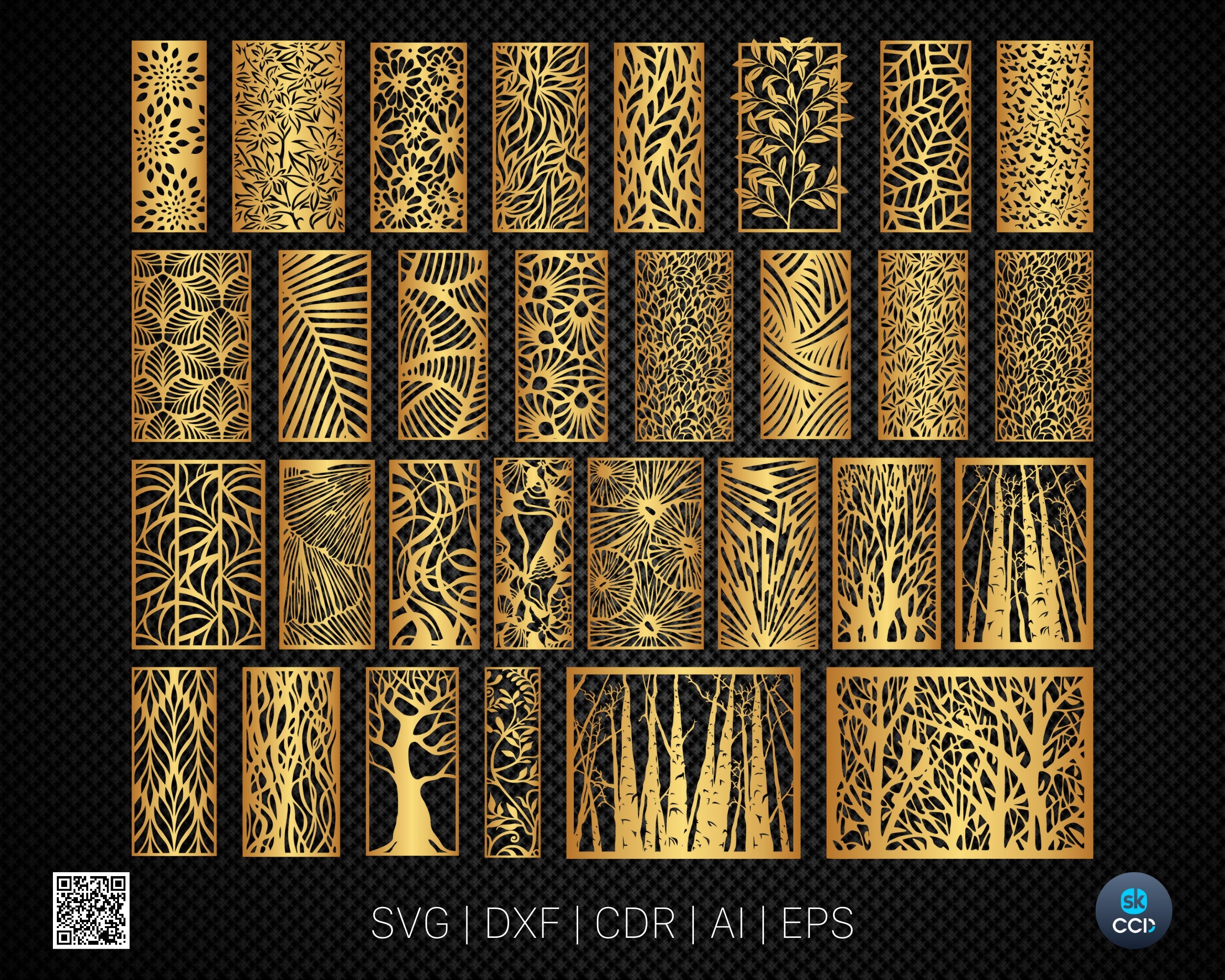 Wall Panel, 30 Patterns of art deco for decorative partitions, Laser Cutting File Dxf, Svg, Cdr, Eps Vector files