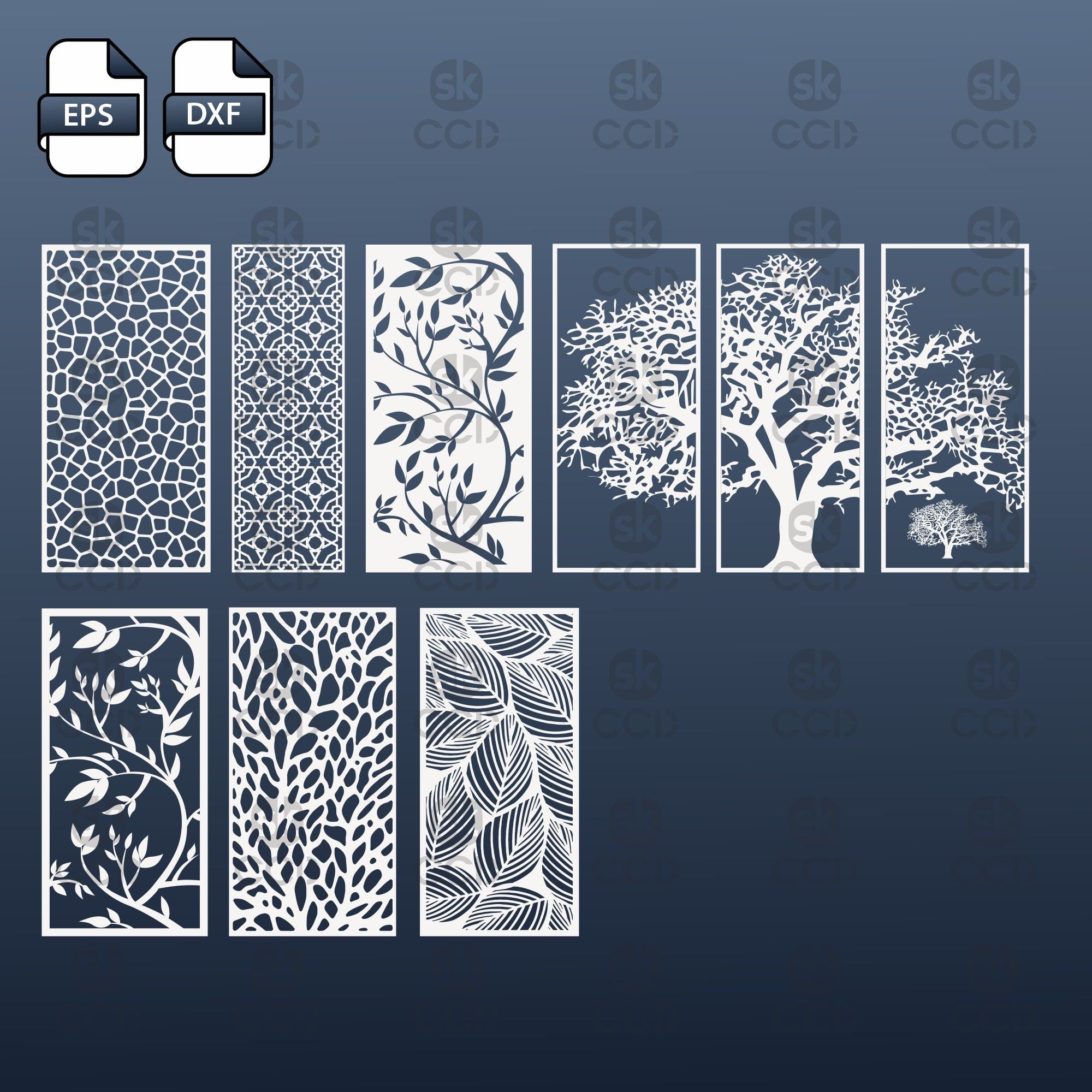 Wall Panel, 23 Patterns of art deco for decorative partitions, Laser Cutting File Dxf, Svg, Cdr, Eps Vector files