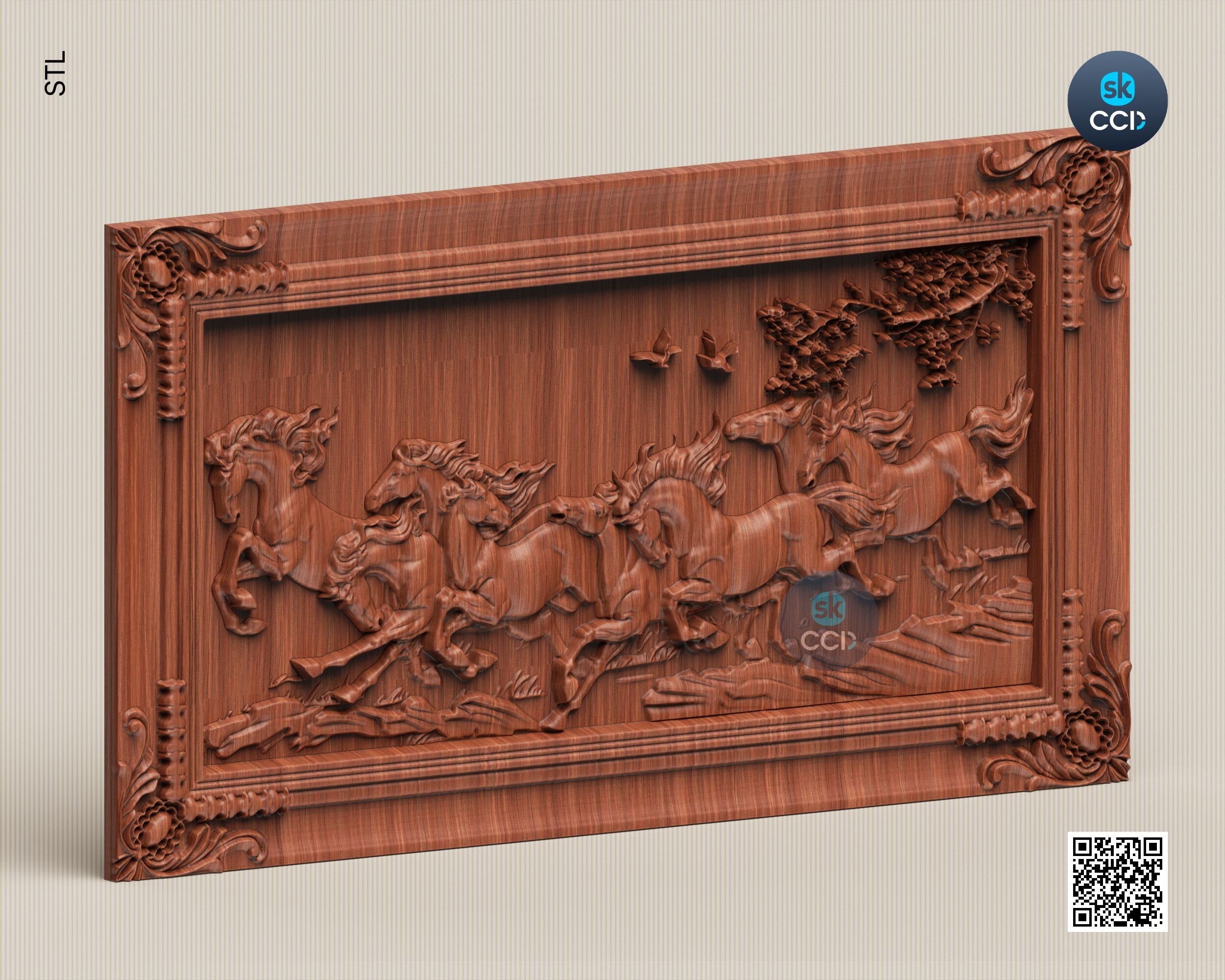 7 Horse 3D Relief Model in STL Format CNC Router Carving Engraving ArtCAM File
