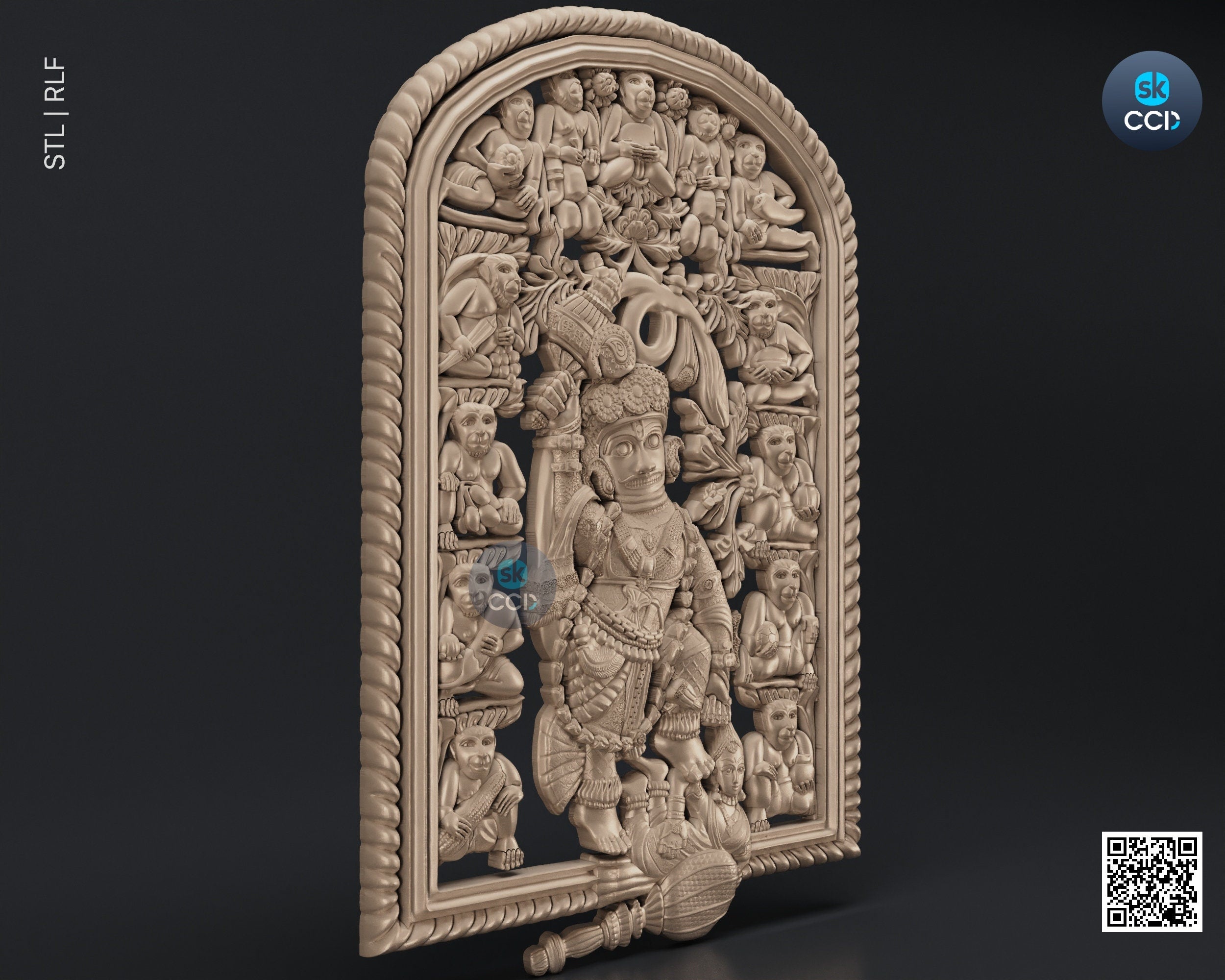 Sarangpur Hanumanji STL Model Hindu Lord Wood Carvign Model CNC Router File 3D Print Model Wood Art Wall Decor 3D1073
