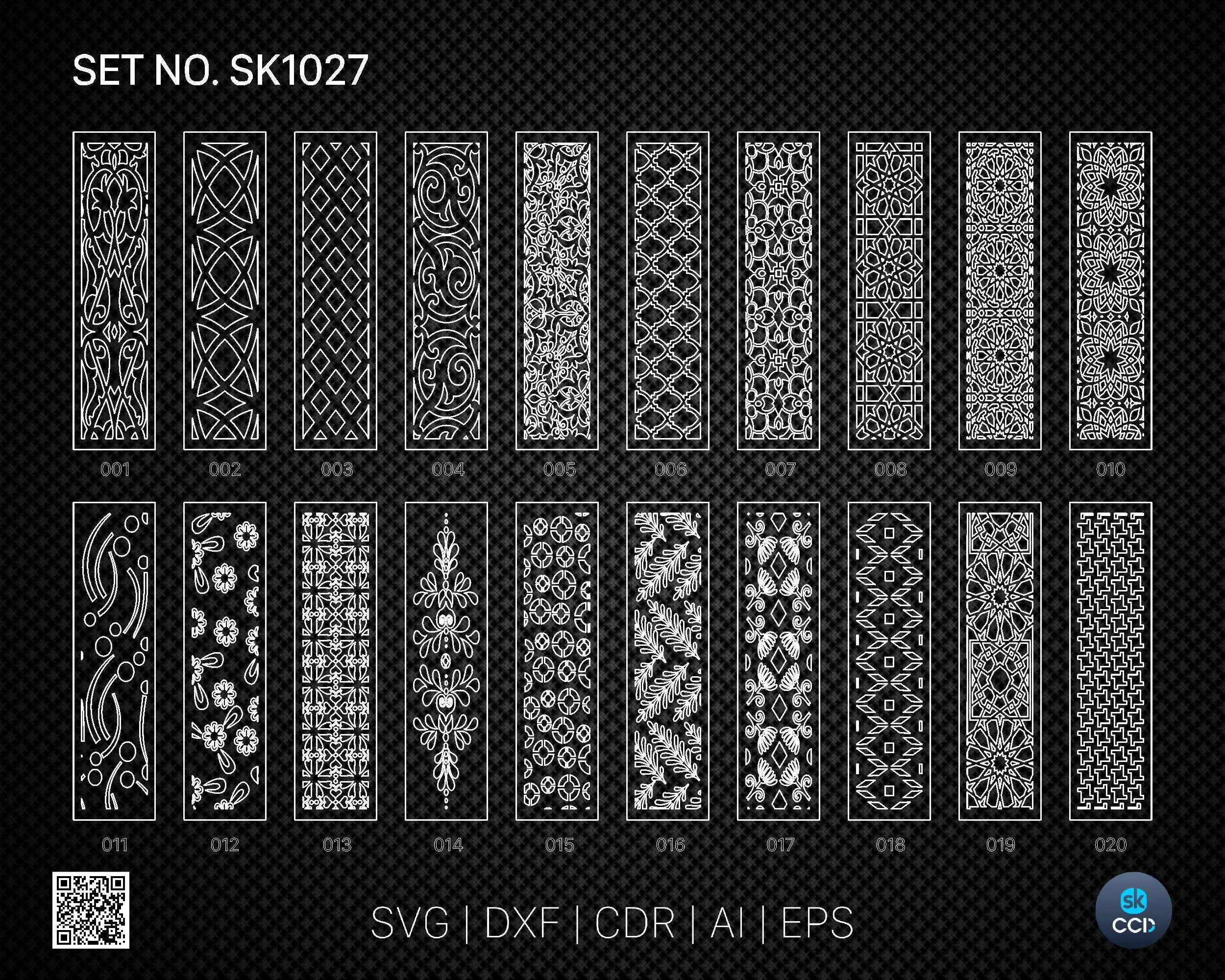 20 Decorative panel | Set SK1027 | Room Divider, Screen, Partitions, Door Panel Laser, Cnc, Plasma, Cricut File CDR, Svg, AI, Dxf, Eps