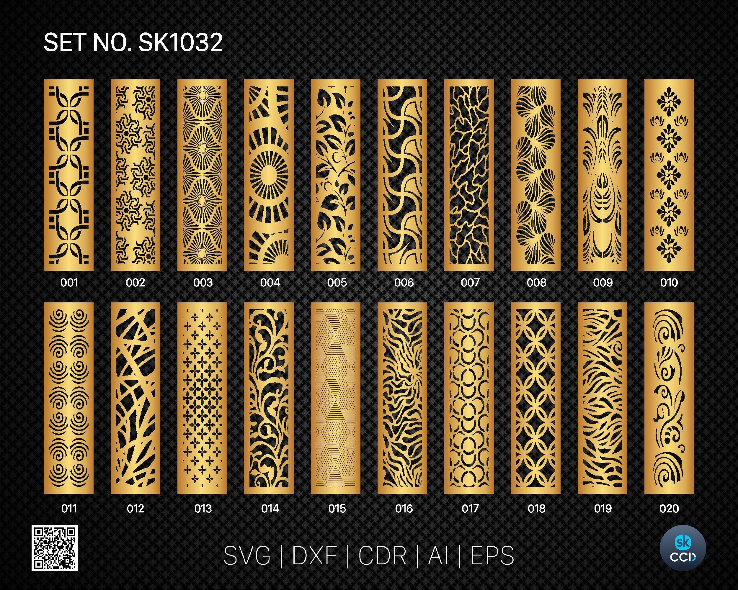20 Decorative panel | Set SK1032 | Room Divider, Screen, Partitions, Door Panel Laser, Cnc, Plasma, Cricut File CDR, Svg, AI, Dxf, Eps
