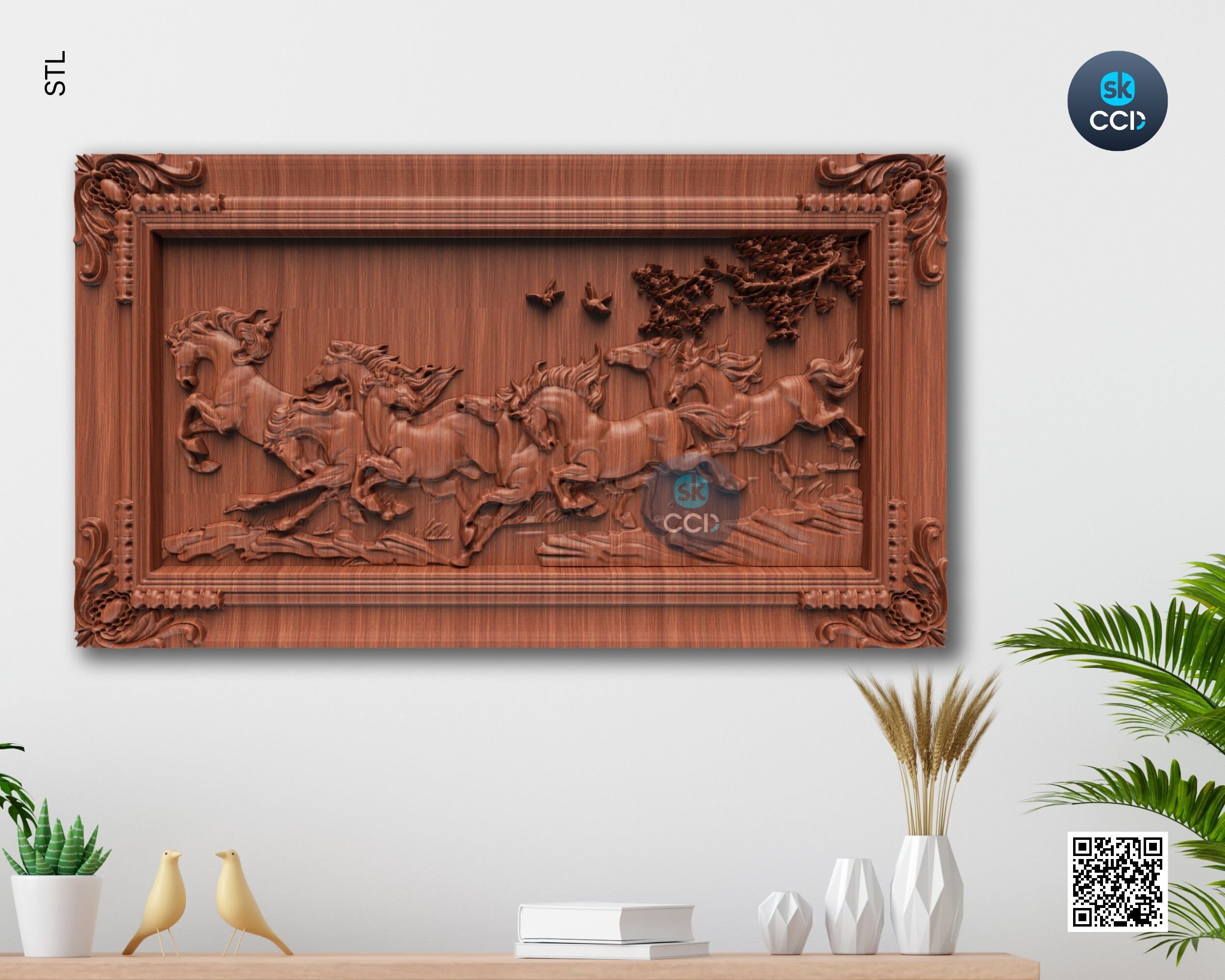 7 Horse 3D Relief Model in STL Format CNC Router Carving Engraving ArtCAM File