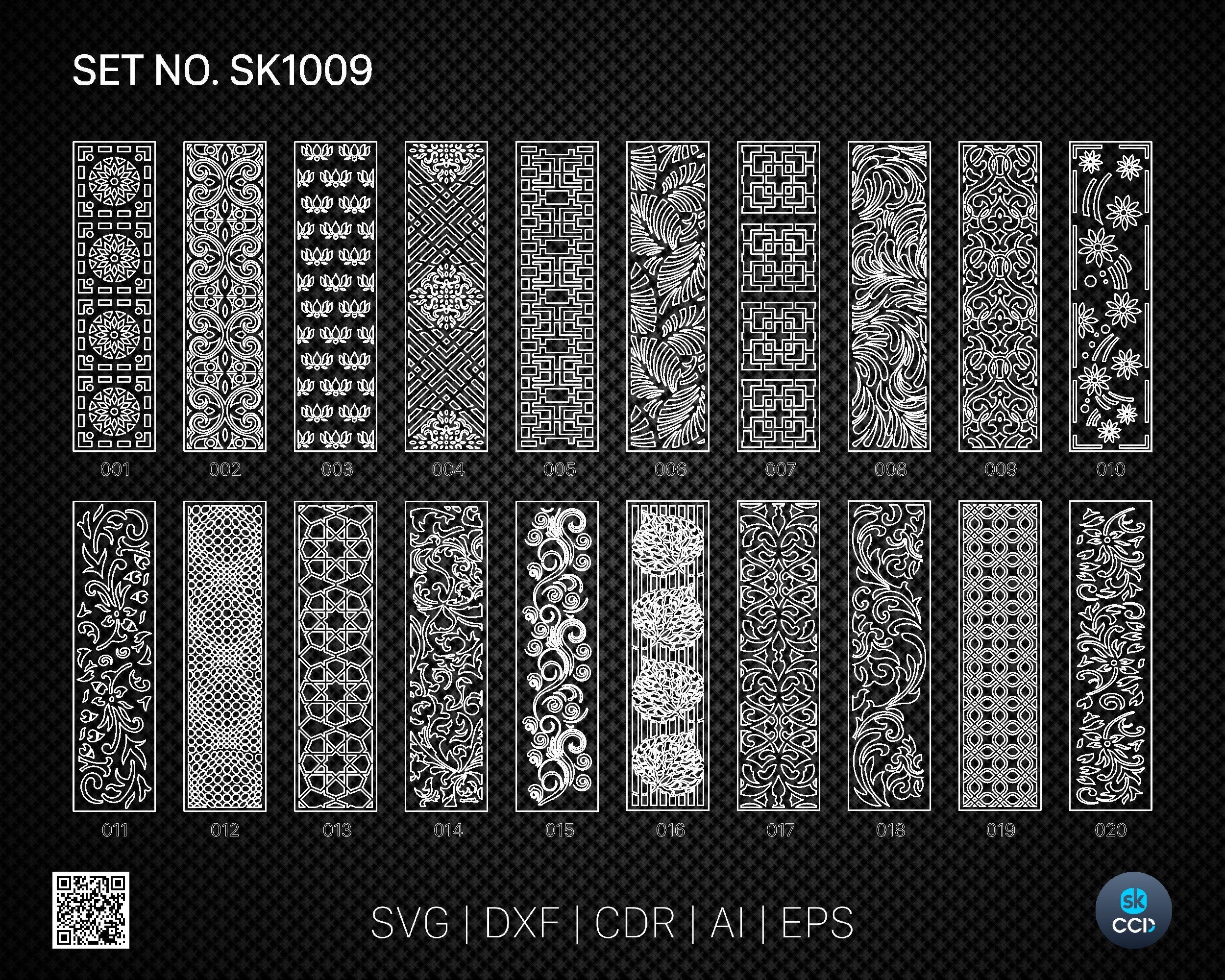 20 Decorative panel | Set SK1009 | Room Divider, Screen, Partitions, Door Panel Laser, Cnc, Plasma, Cricut File CDR, Svg, AI, Dxf, Eps