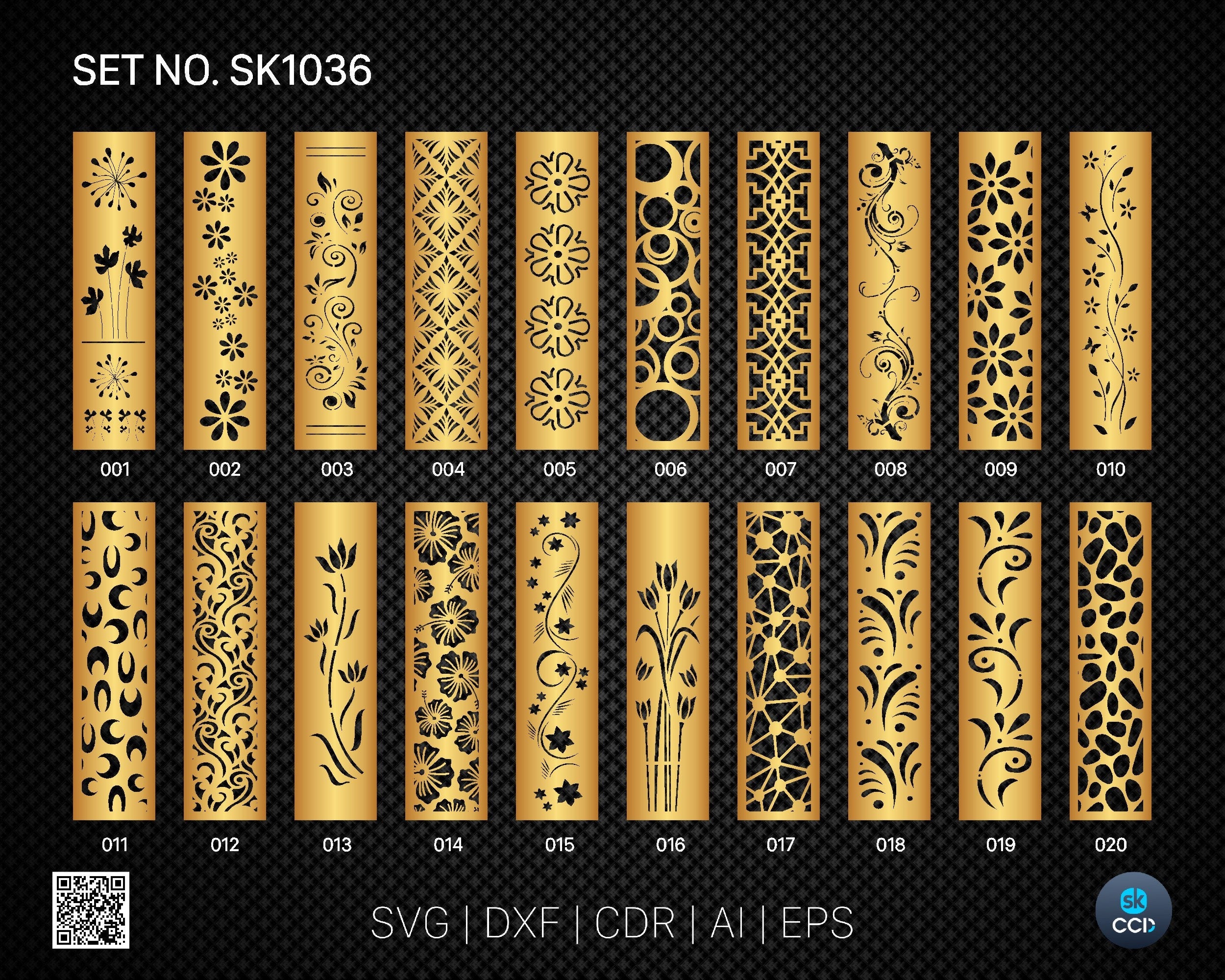 20 Decorative panel | Set SK1036 | Room Divider, Screen, Partitions, Door Panel Laser, Cnc, Plasma, Cricut File CDR, Svg, AI, Dxf, Eps