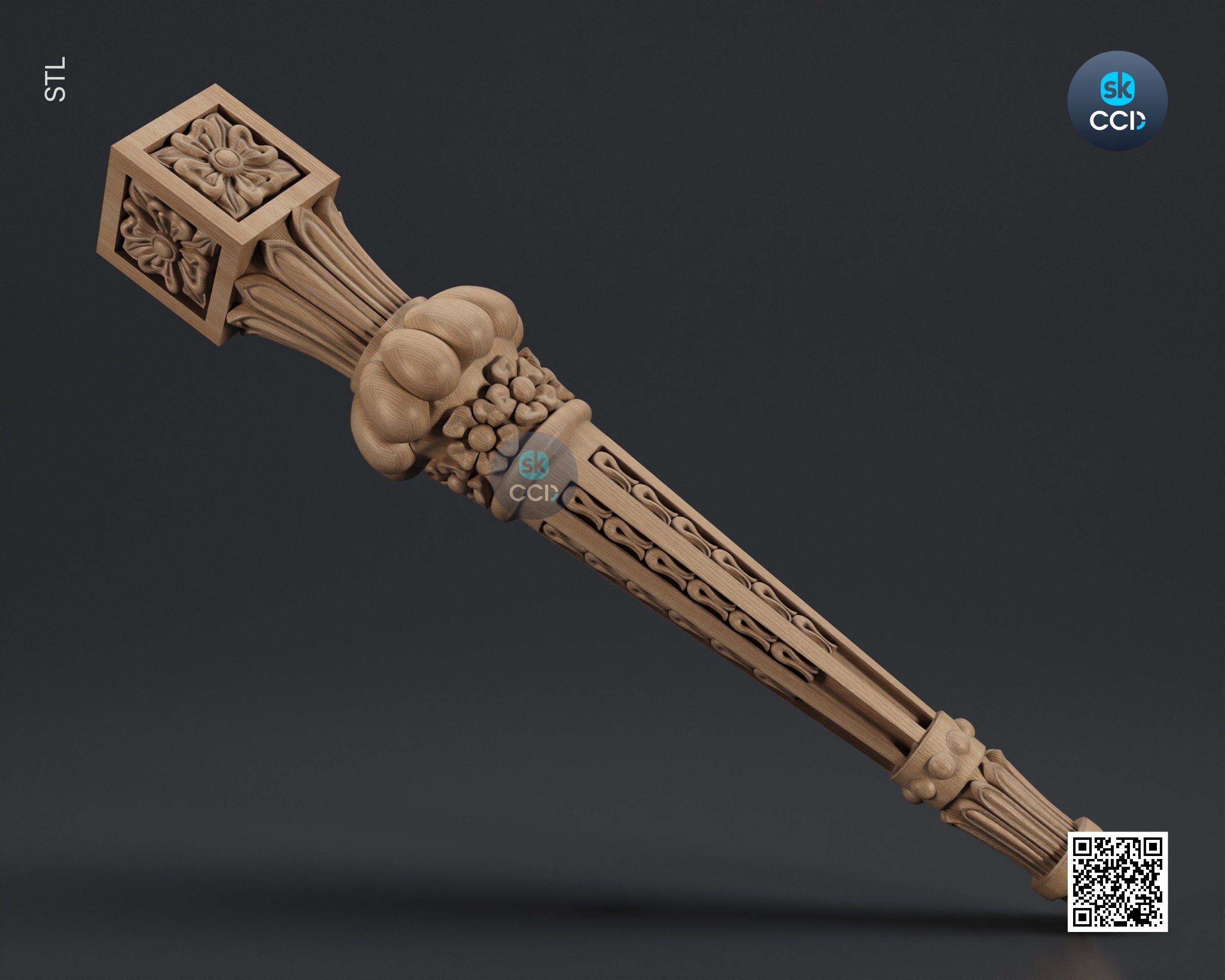 Furniture Leg 3D Model For Cnc Router, Wood Carving Digital File, Column Design, Model No. SKWL1010