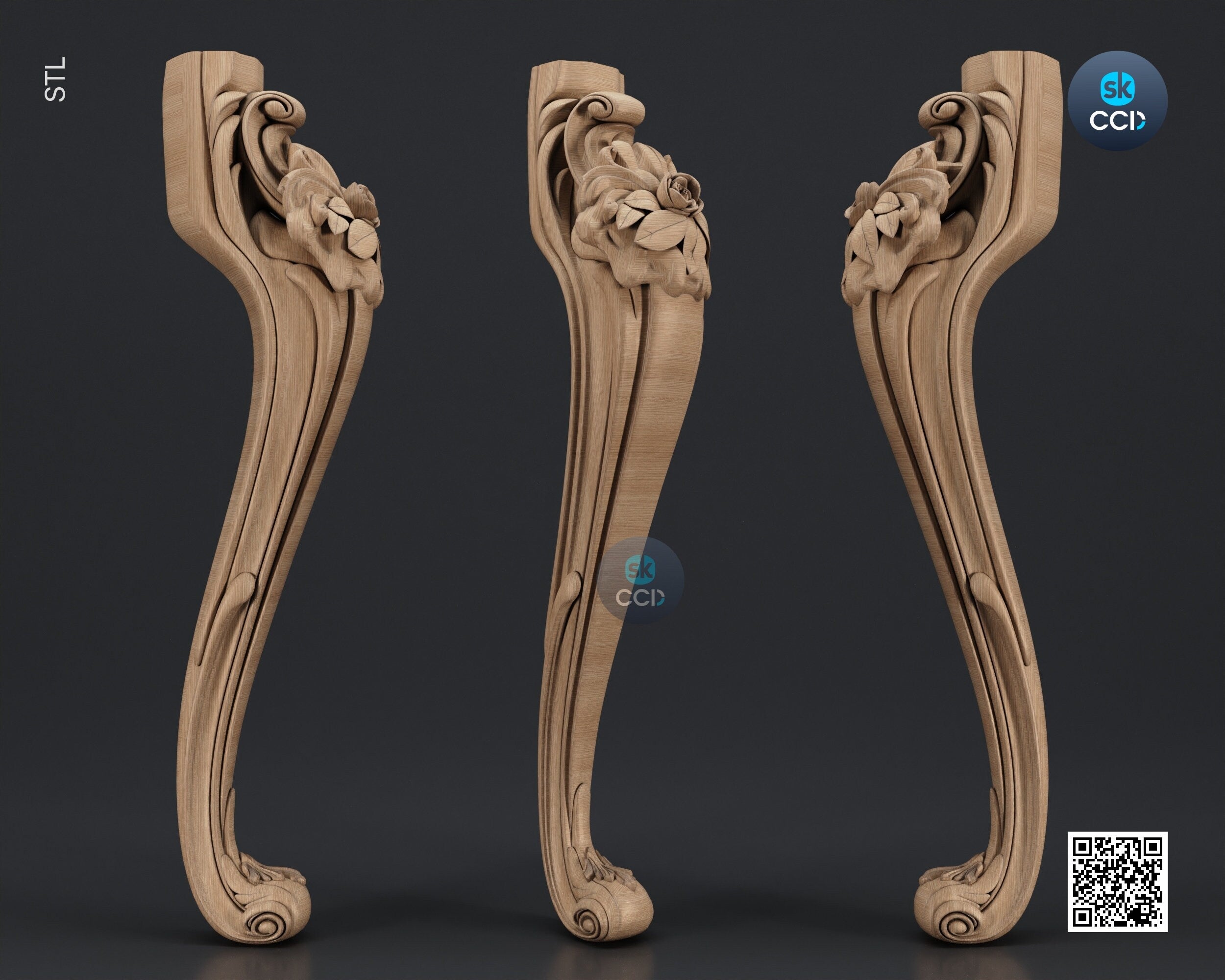 Furniture Leg 3D Model For Cnc Router, Wood Carving Digital File, Column Design, Model No. SKWL1030