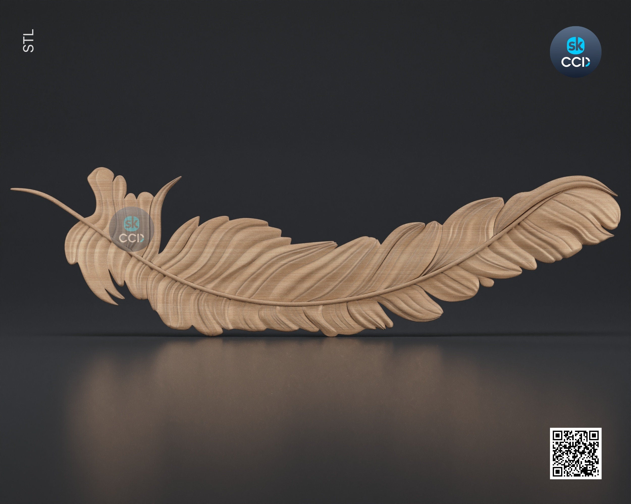 Wood Wall Art, Pluma STL Model, CNC Router Carving ArtCAM File, Wall Sculpture, Wood Carving, 3D Model