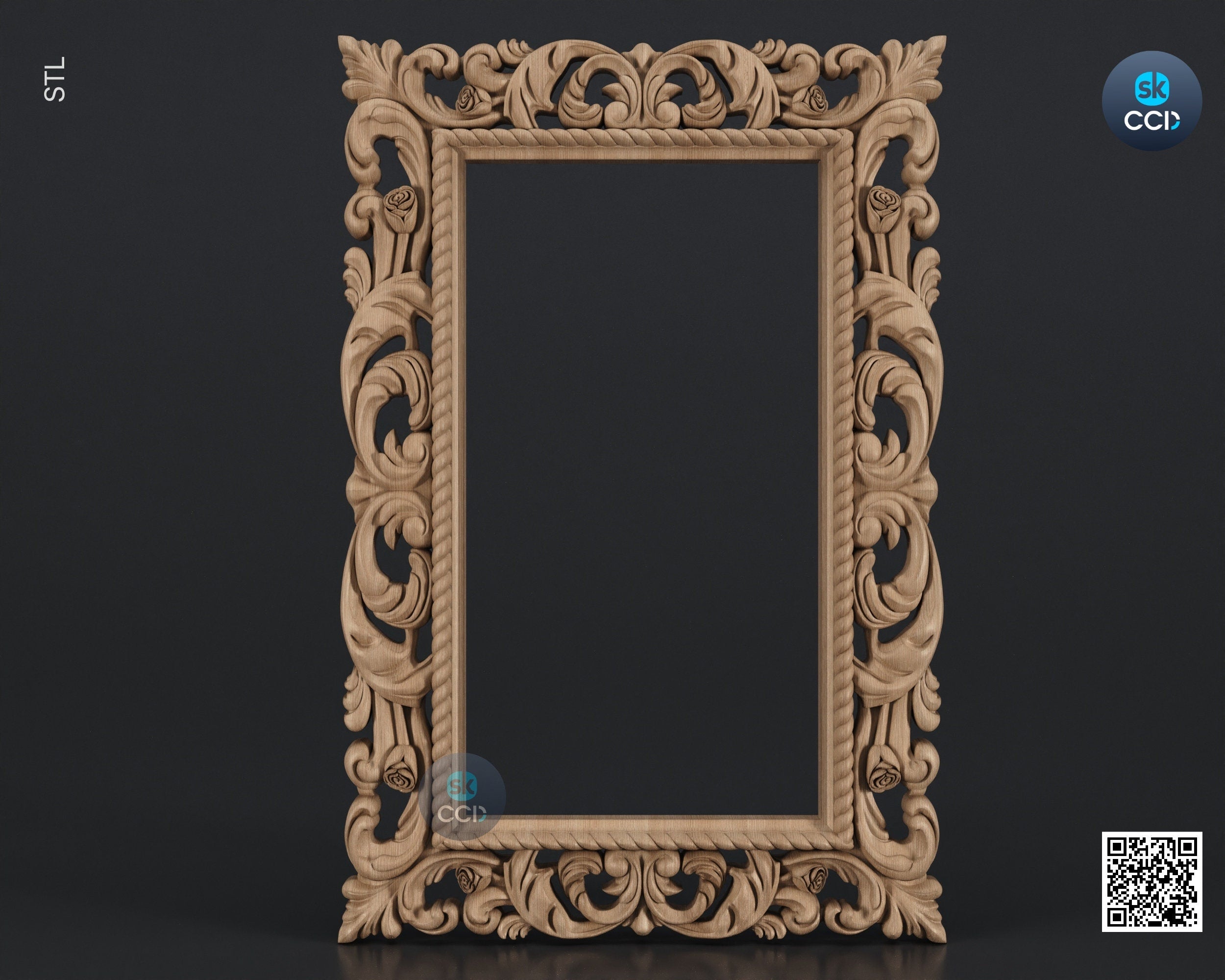 Carved Frame STL 3D Model, Carvign Frame, CNC Router Carving ArtCAM File, CNC files, Wood, Art, Wall Decor SKWF10178