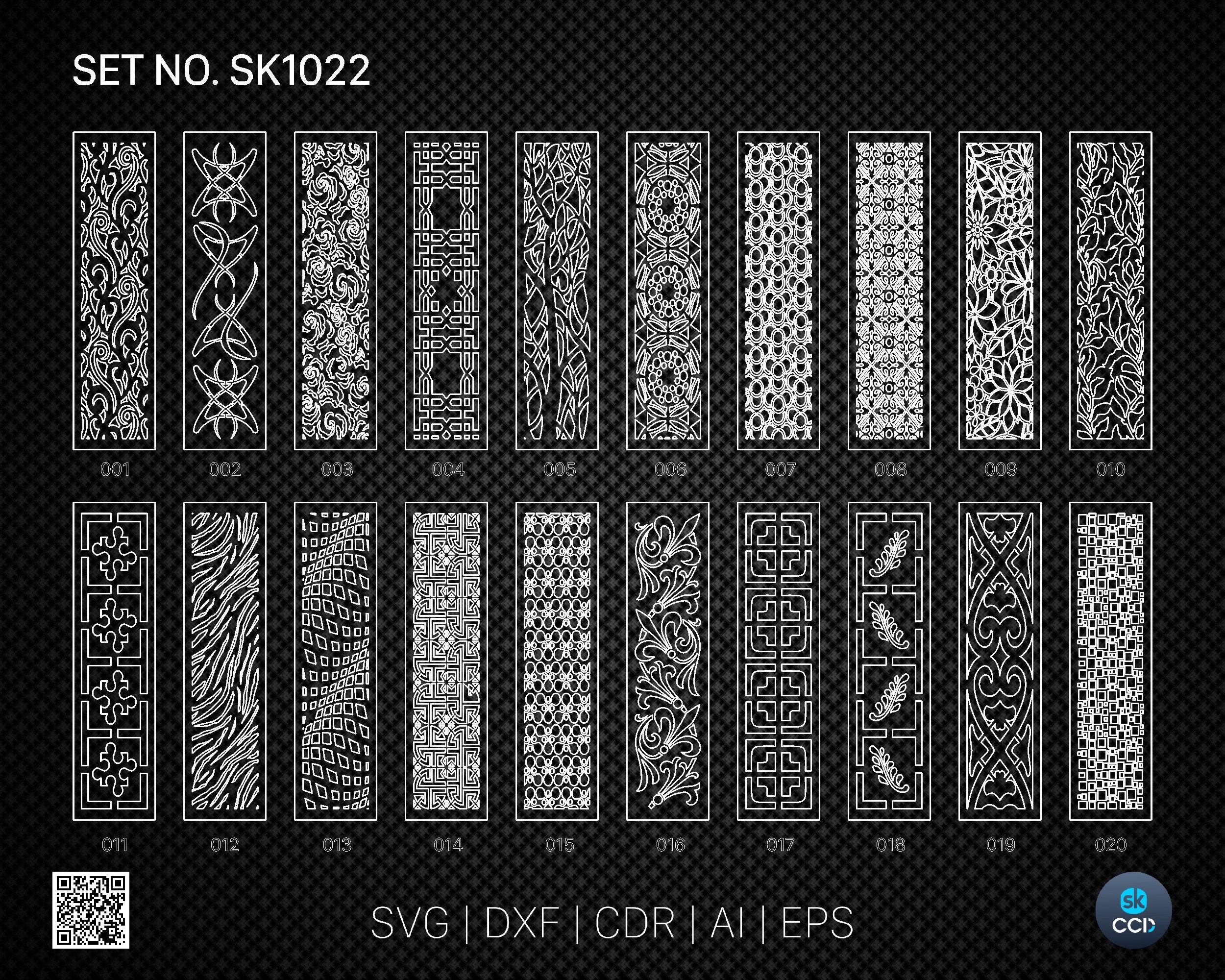 20 Decorative panel | Set SK1022 | Room Divider, Screen, Partitions, Door Panel Laser, Cnc, Plasma, Cricut File CDR, Svg, AI, Dxf, Eps