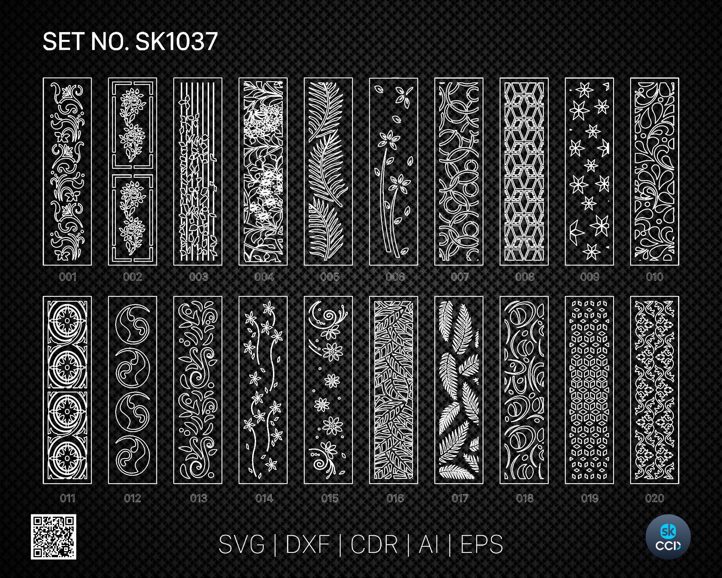 20 Decorative panel | Set SK1037 | Room Divider, Screen, Partitions, Door Panel Laser, Cnc, Plasma, Cricut File CDR, Svg, AI, Dxf, Eps