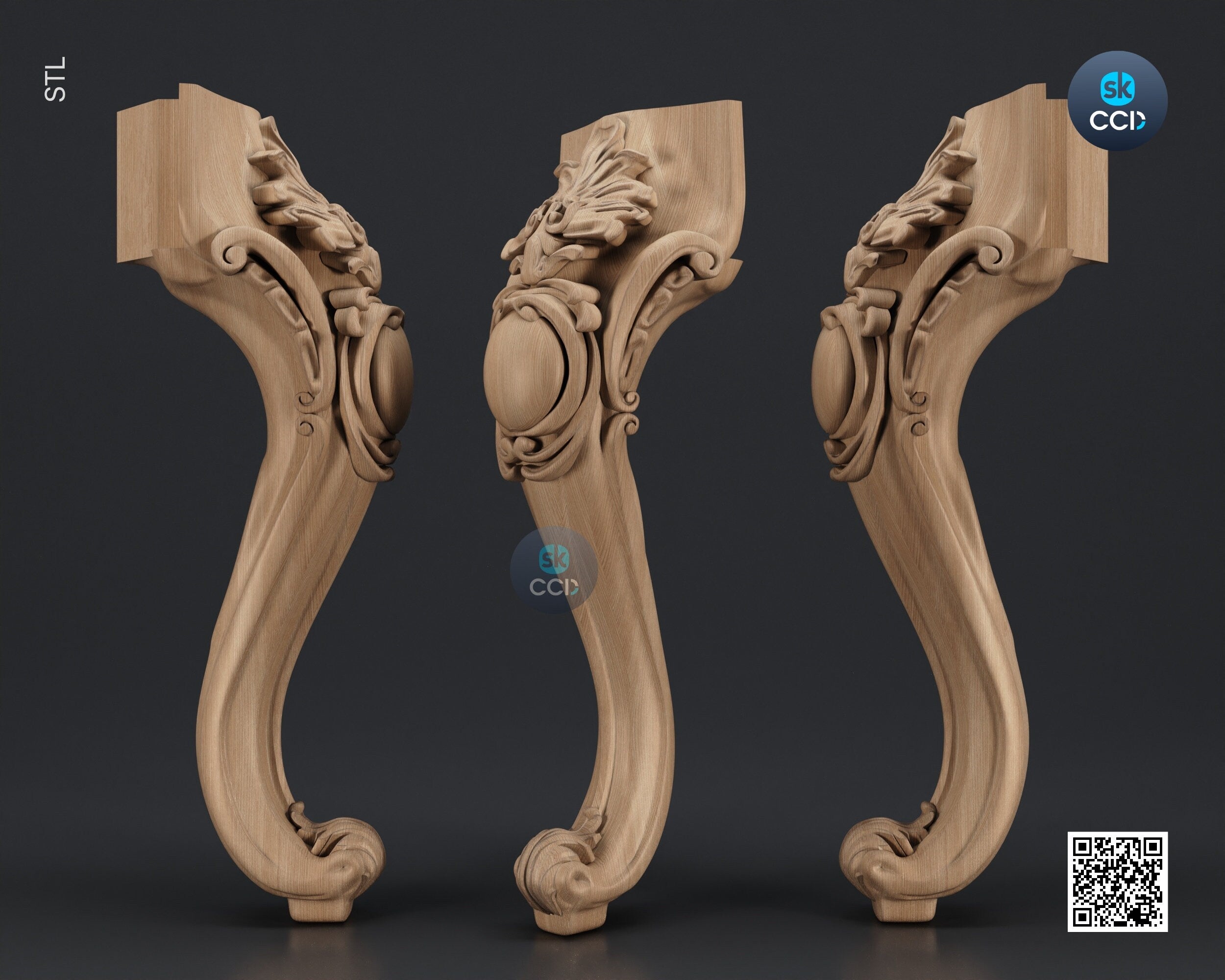Furniture Leg 3D Model For Cnc Router, Wood Carving Digital File, Column Design, Model No. SKWL1036