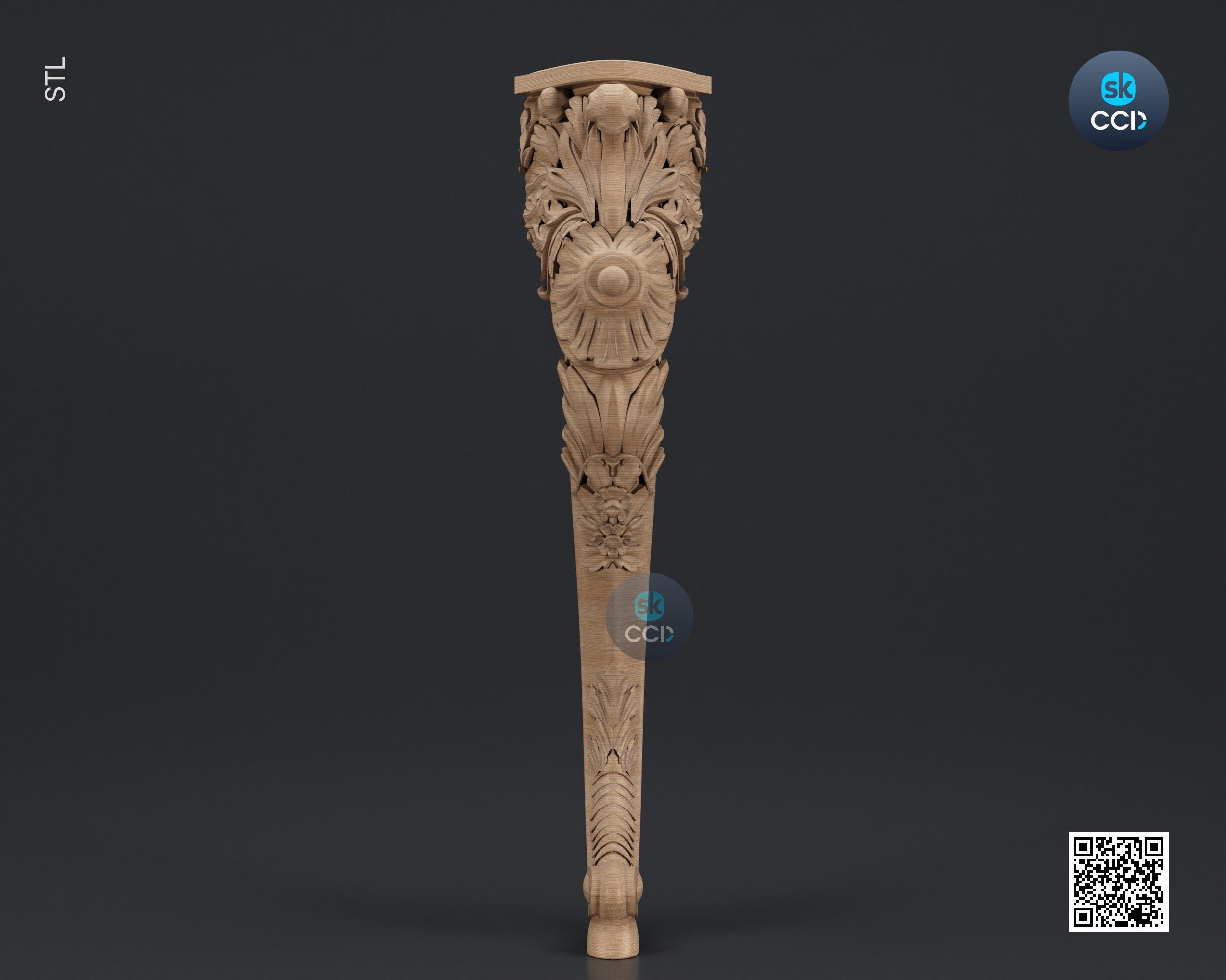 Furniture Leg 3D Model For Cnc Router, Wood Carving Digital File, Column Design, Model No. SKWL1032