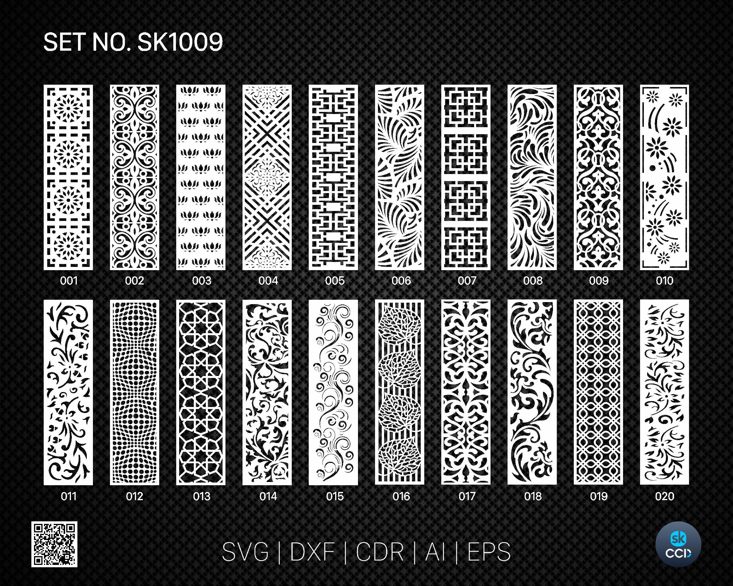 20 Decorative panel | Set SK1009 | Room Divider, Screen, Partitions, Door Panel Laser, Cnc, Plasma, Cricut File CDR, Svg, AI, Dxf, Eps