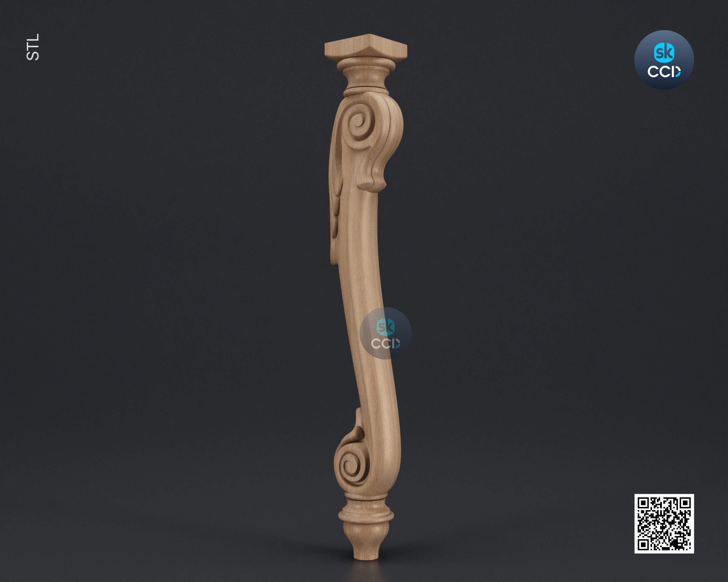 Furniture Leg 3D Model For Cnc Router, Wood Carving Digital File, Column Design, Model No. SKWL1033