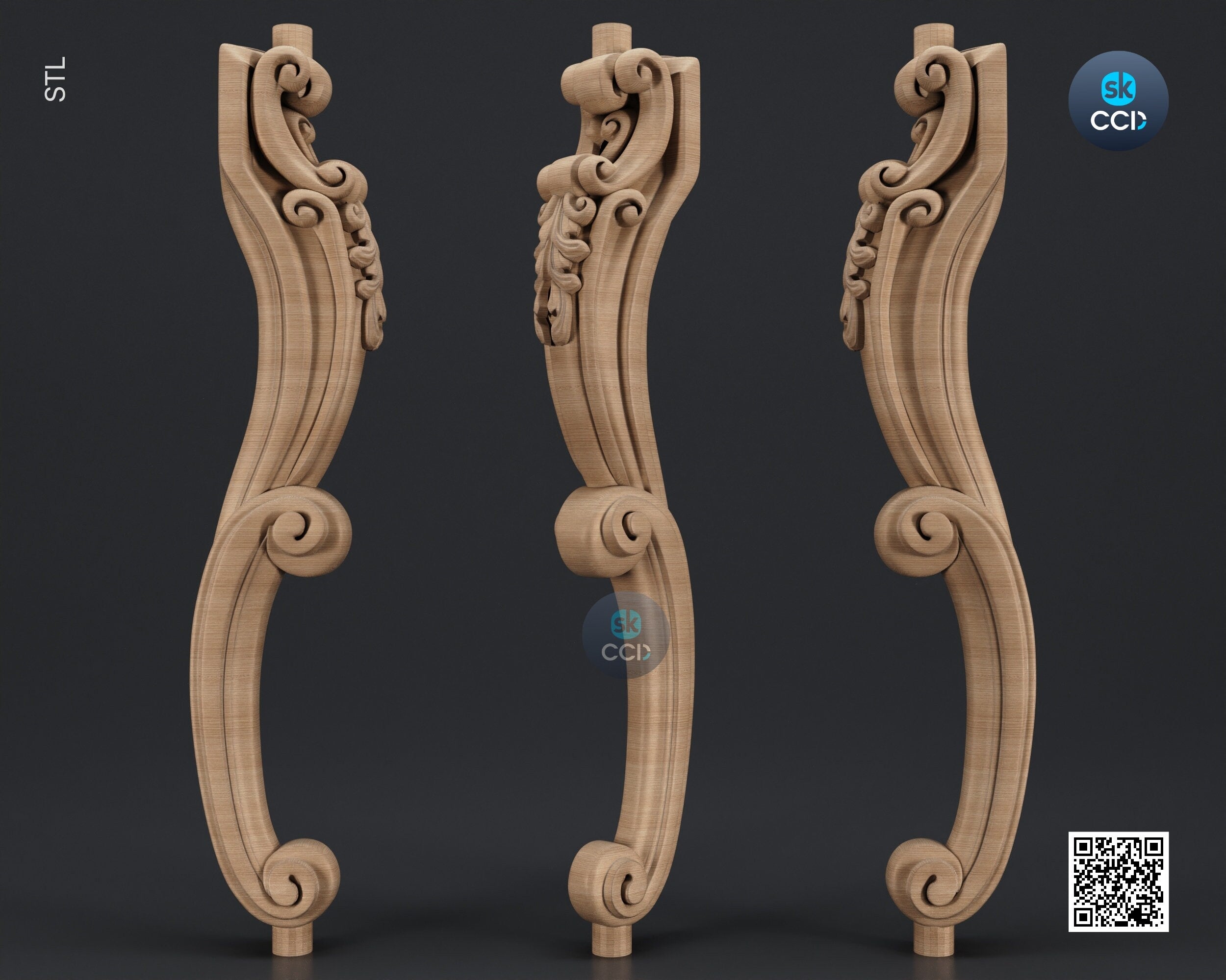 Furniture Leg 3D Model For Cnc Router, Wood Carving Digital File, Column Design, Model No. SKWL1024