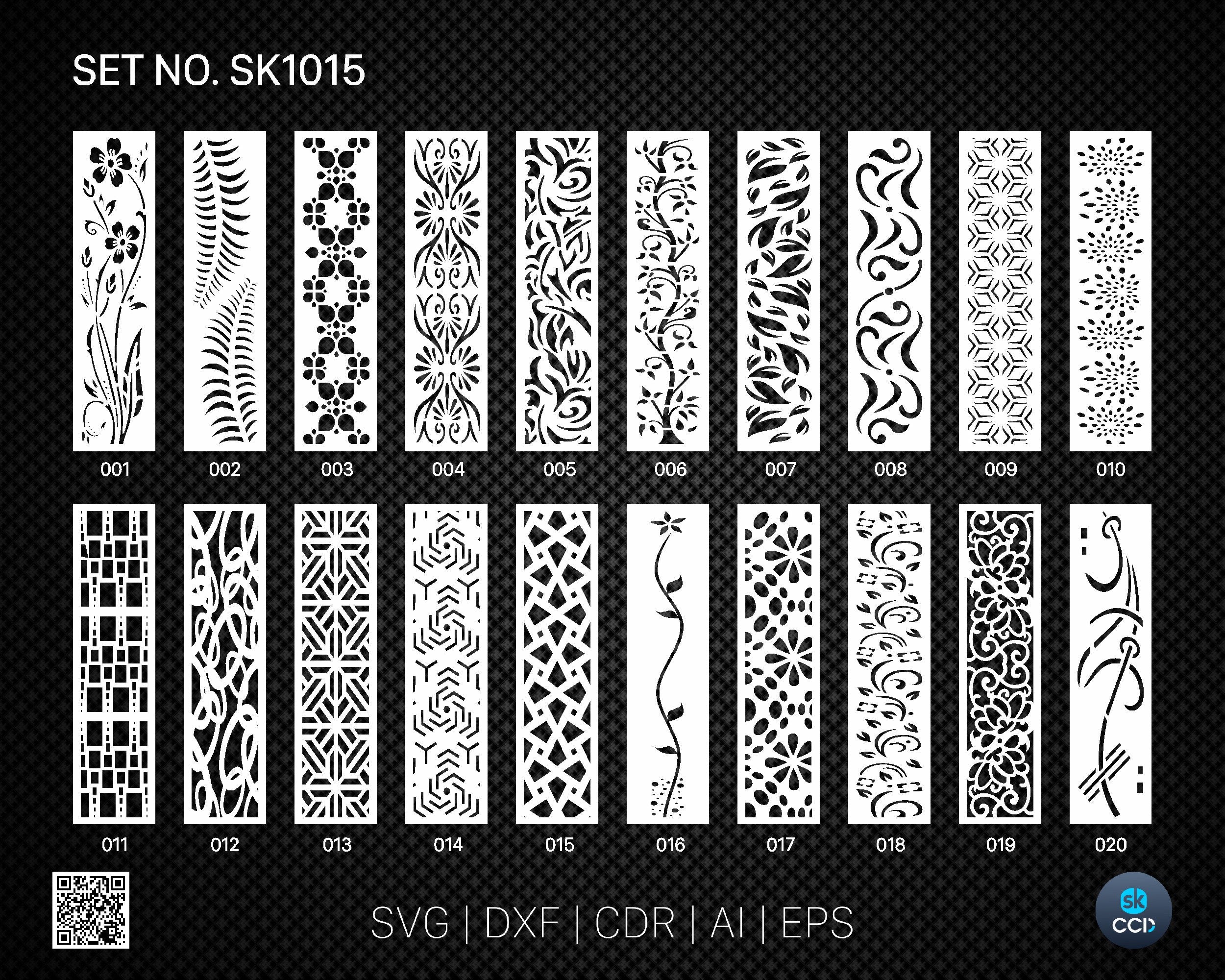 20 Decorative panel | Set SK1015 | Room Divider, Screen, Partitions, Door Panel Laser, Cnc, Plasma, Cricut File CDR, Svg, AI, Dxf, Eps