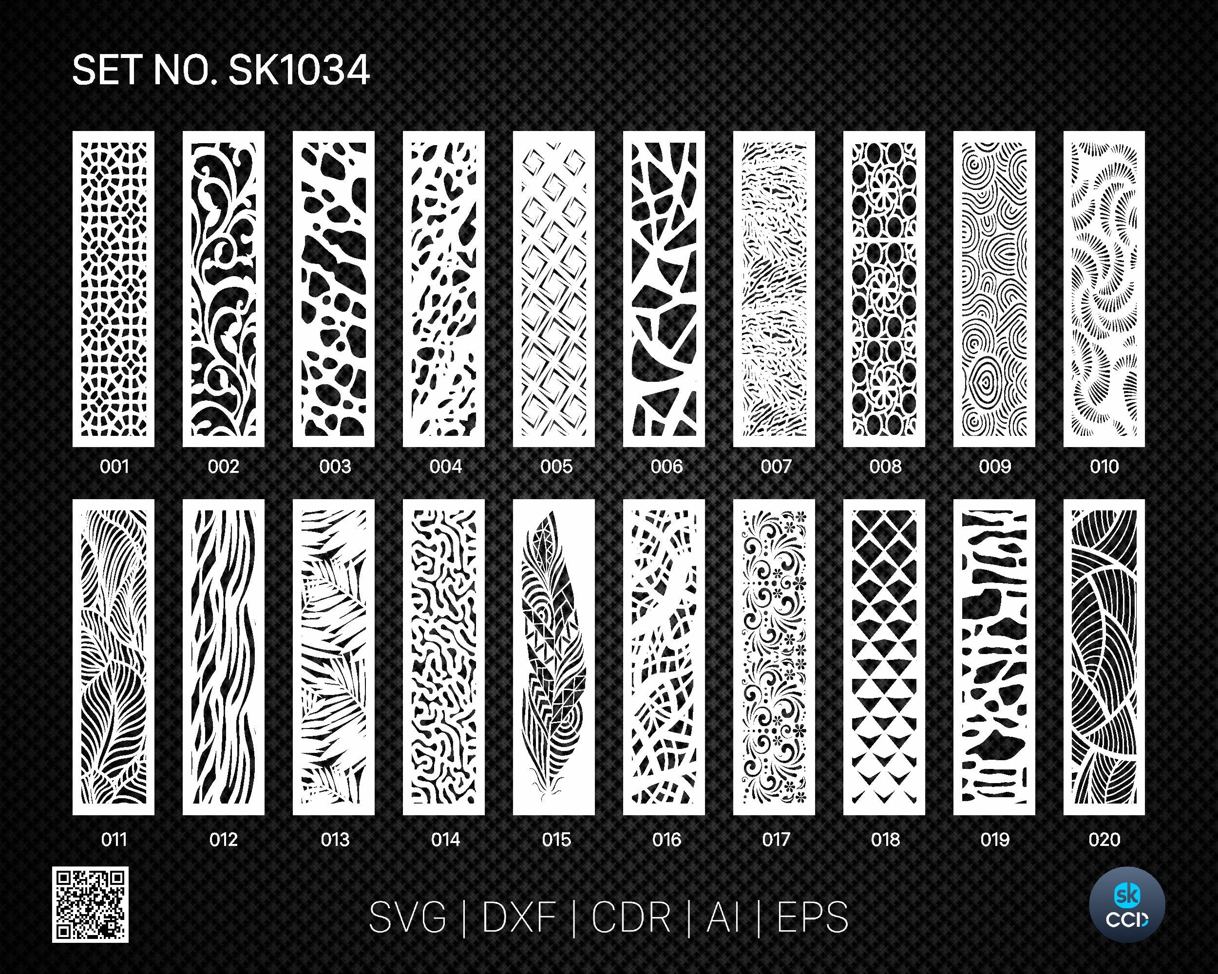 20 Decorative panel | Set SK1034 | Room Divider, Screen, Partitions, Door Panel Laser, Cnc, Plasma, Cricut File CDR, Svg, AI, Dxf, Eps