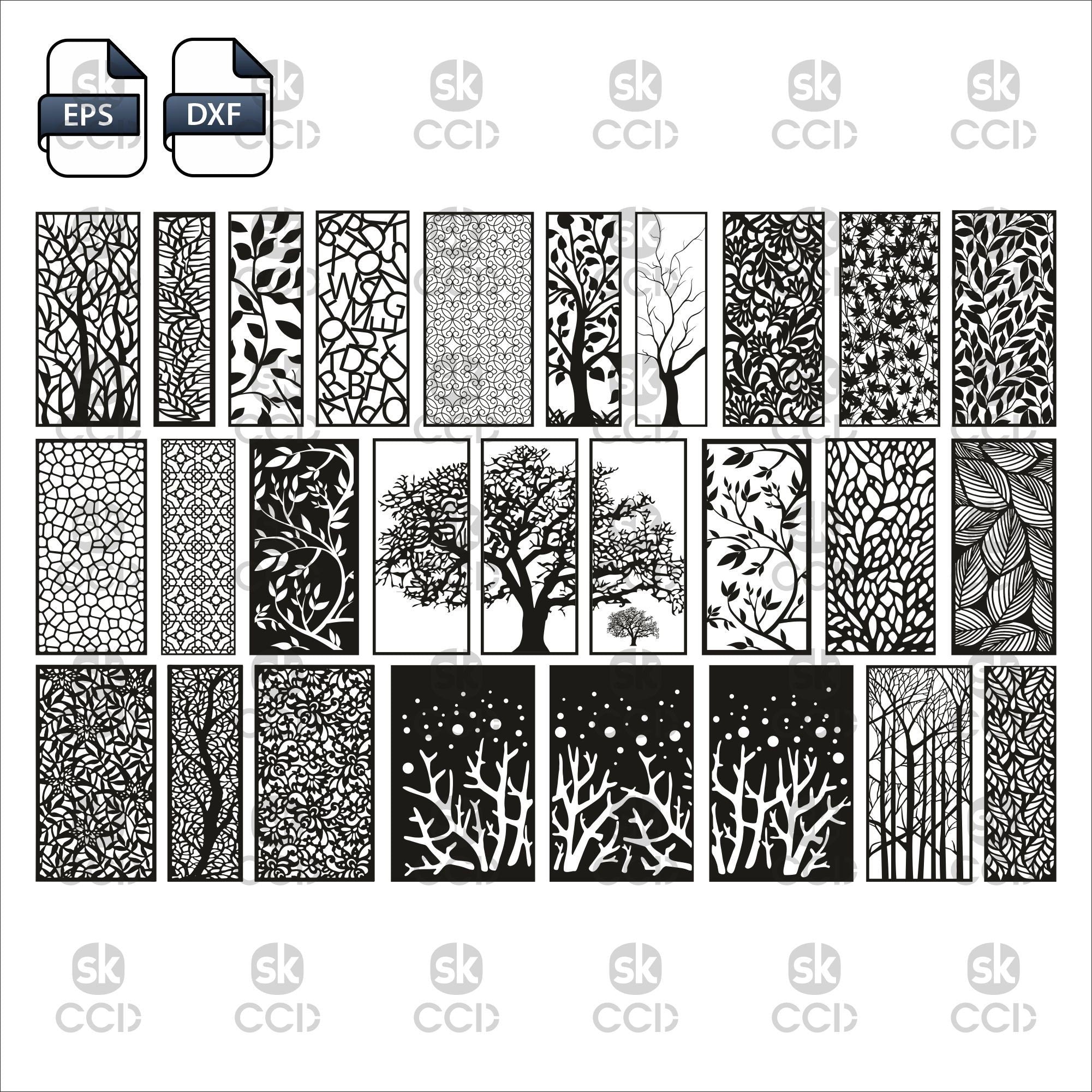 Wall Panel, 23 Patterns of art deco for decorative partitions, Laser Cutting File Dxf, Svg, Cdr, Eps Vector files